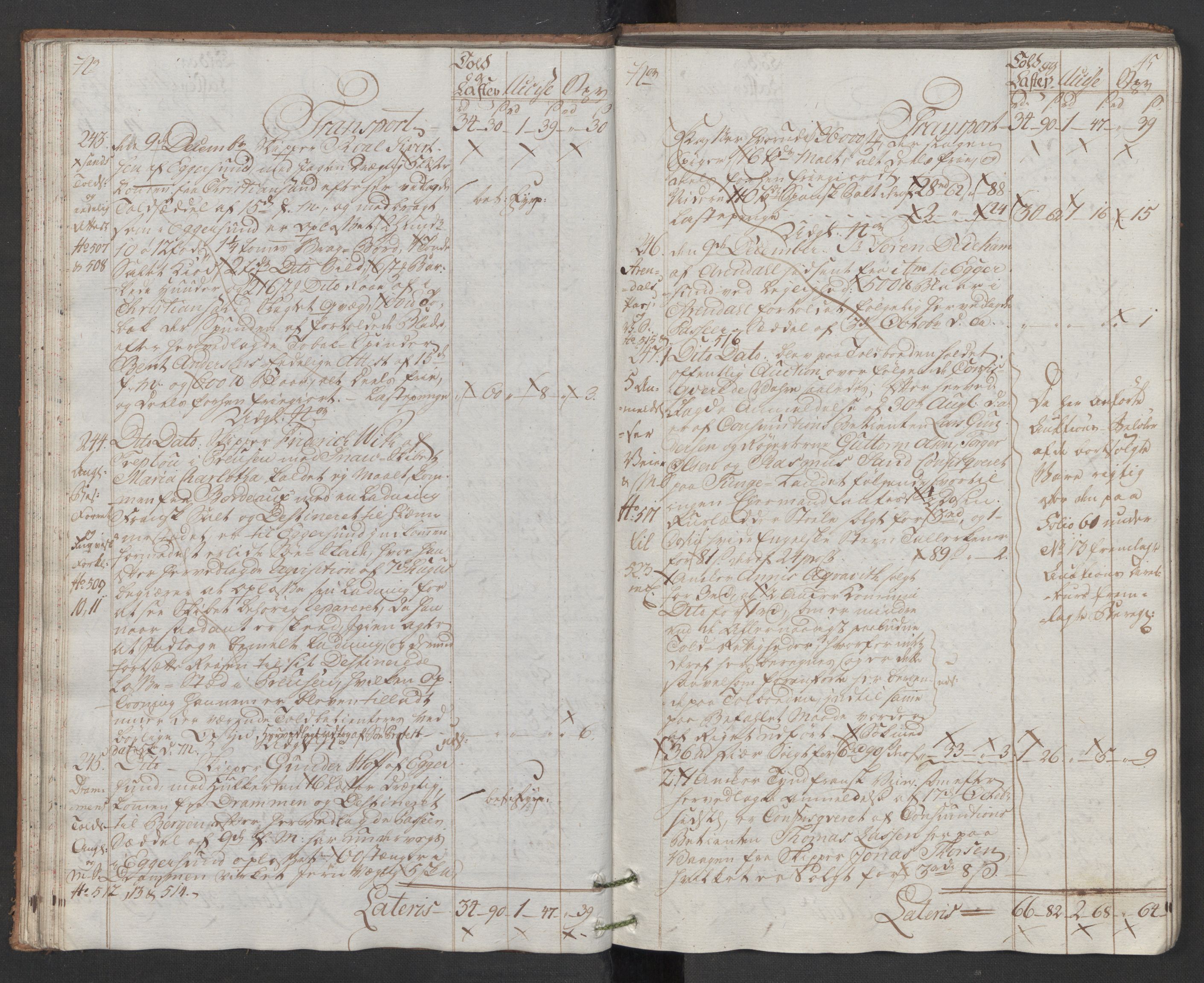 Generaltollkammeret, tollregnskaper, AV/RA-EA-5490/R22/L0048/0001: Tollregnskaper Stavanger / Hovedtollbok, 1786, p. 44b-45a