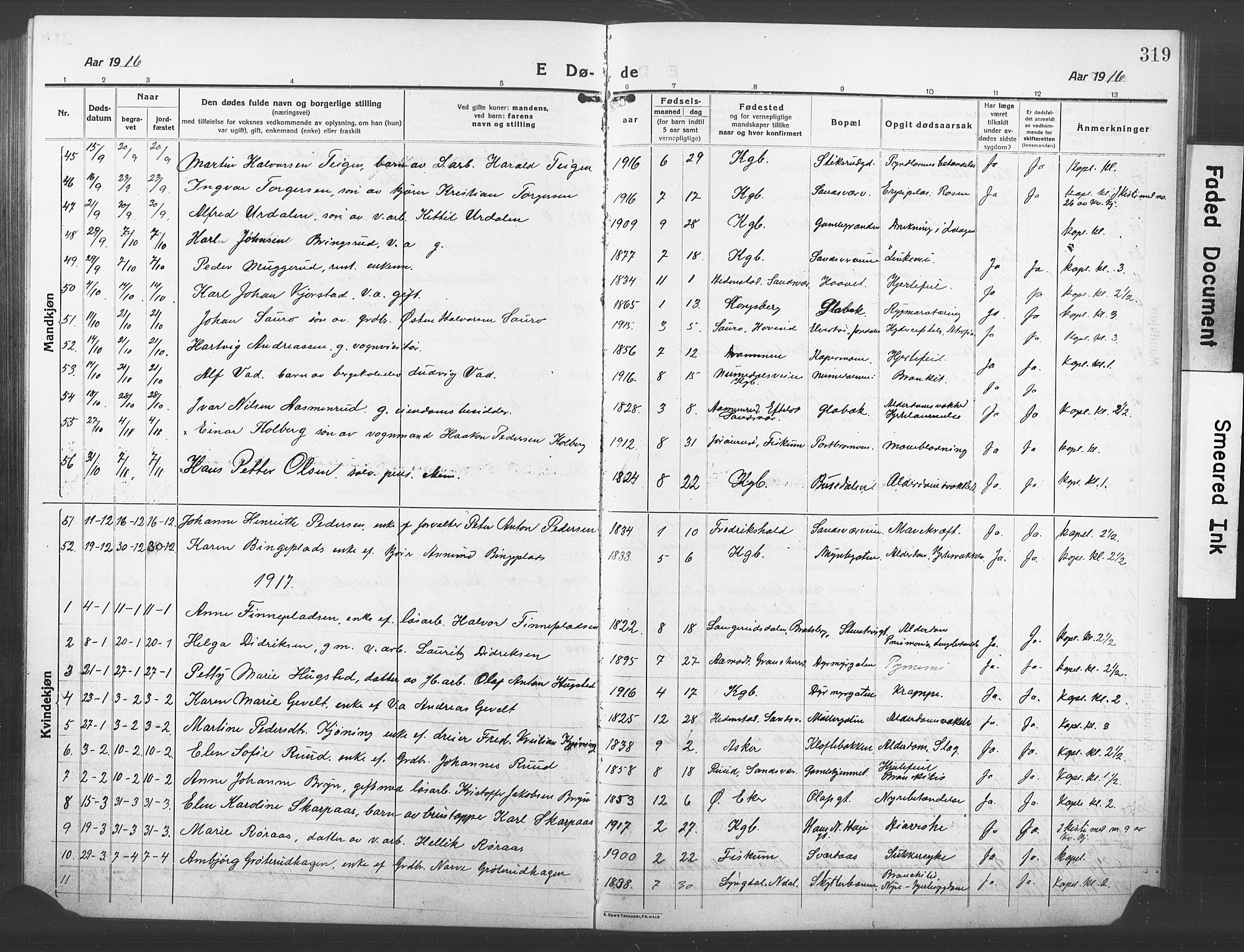 Kongsberg kirkebøker, AV/SAKO-A-22/G/Ga/L0008: Parish register (copy) no. 8, 1915-1932, p. 319