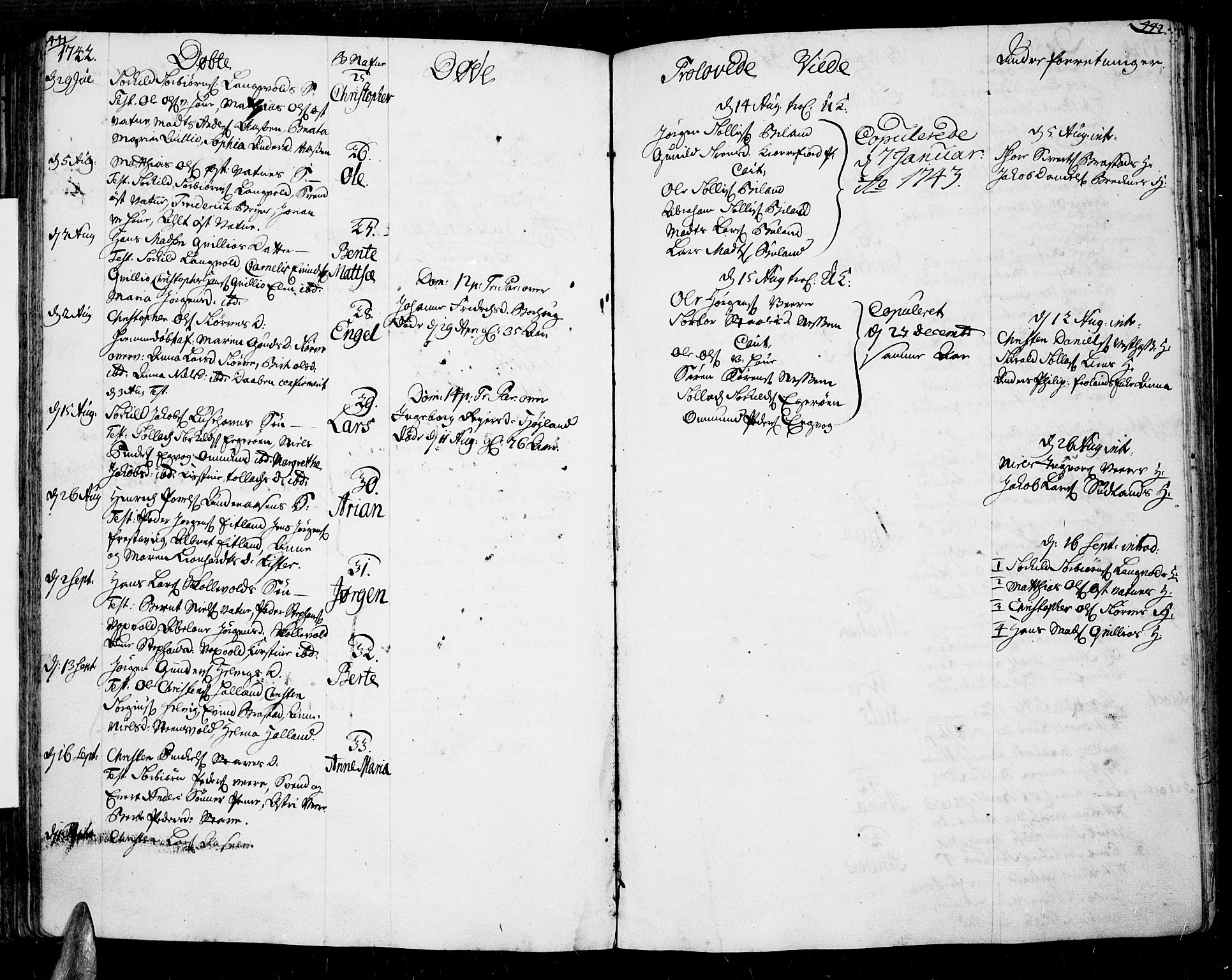 Lista sokneprestkontor, SAK/1111-0027/F/Fa/L0002: Parish register (official) no. A 2 /1, 1726-1742, p. 441-442