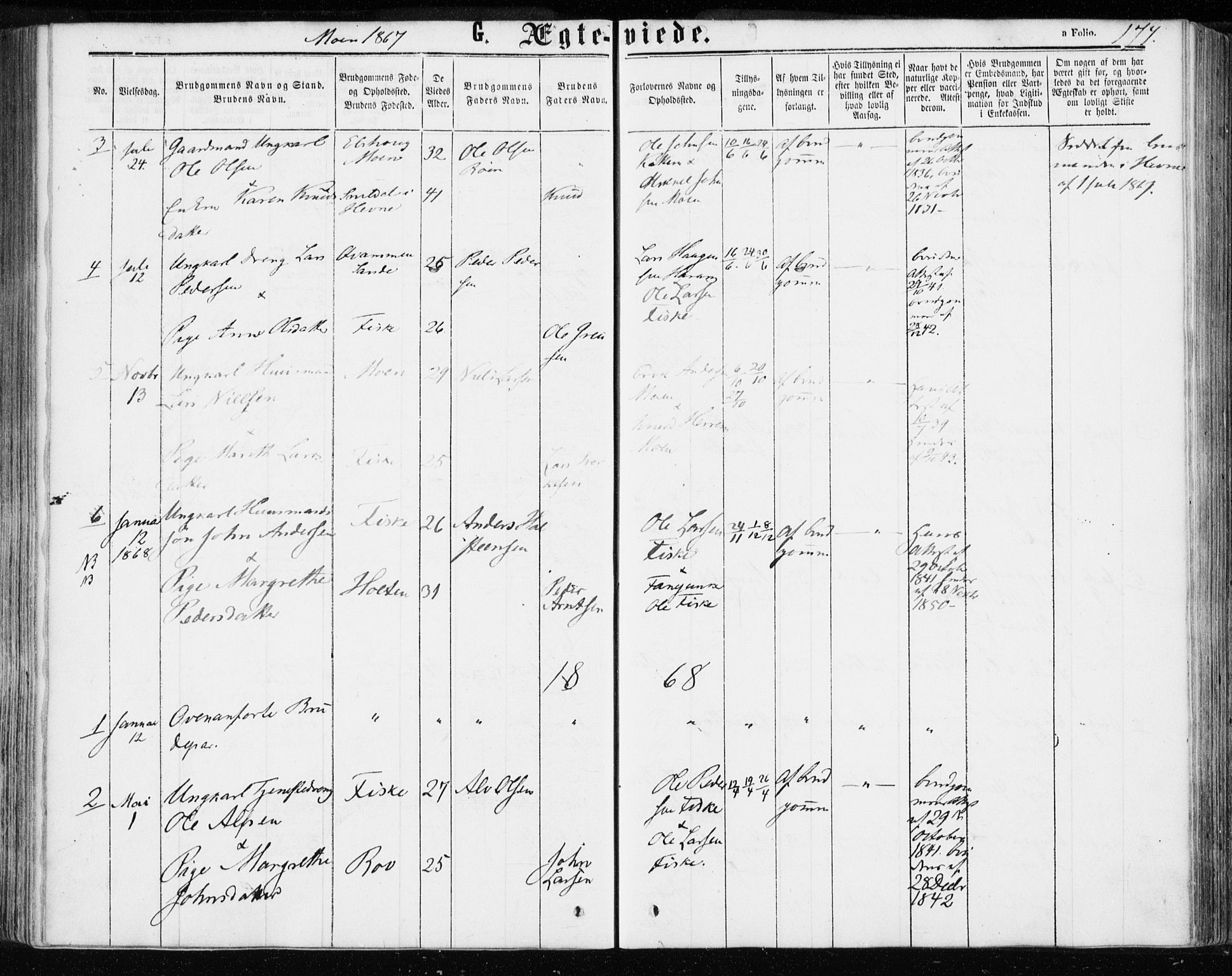 Ministerialprotokoller, klokkerbøker og fødselsregistre - Møre og Romsdal, SAT/A-1454/595/L1045: Parish register (official) no. 595A07, 1863-1873, p. 174