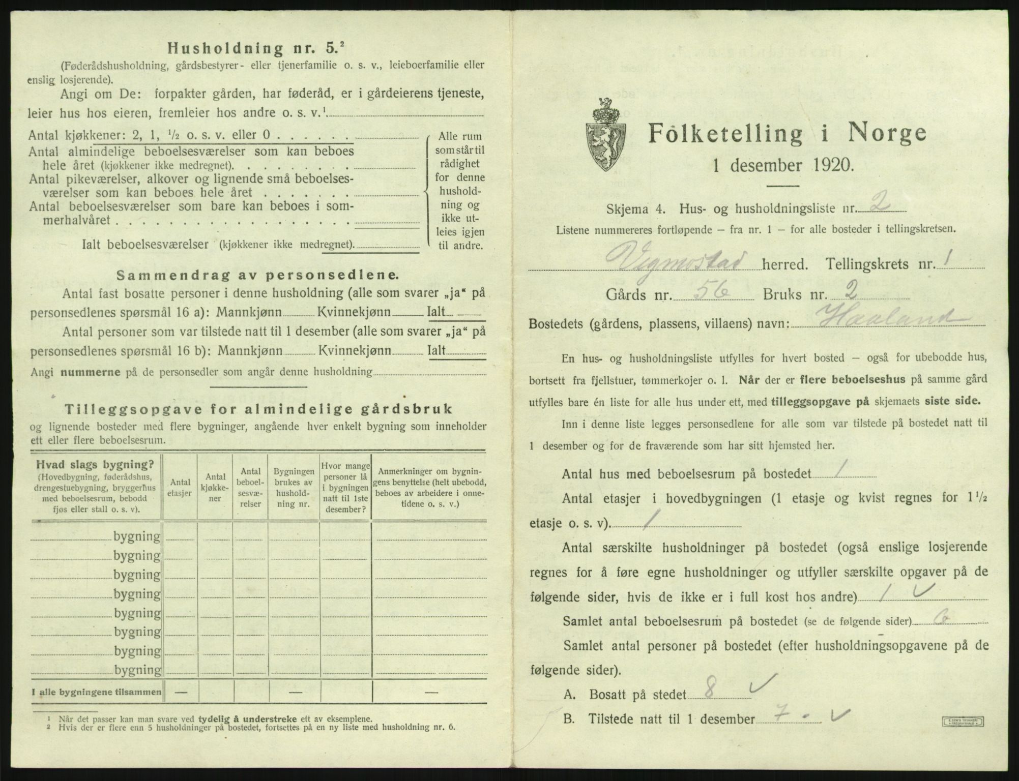 SAK, 1920 census for Vigmostad, 1920, p. 35