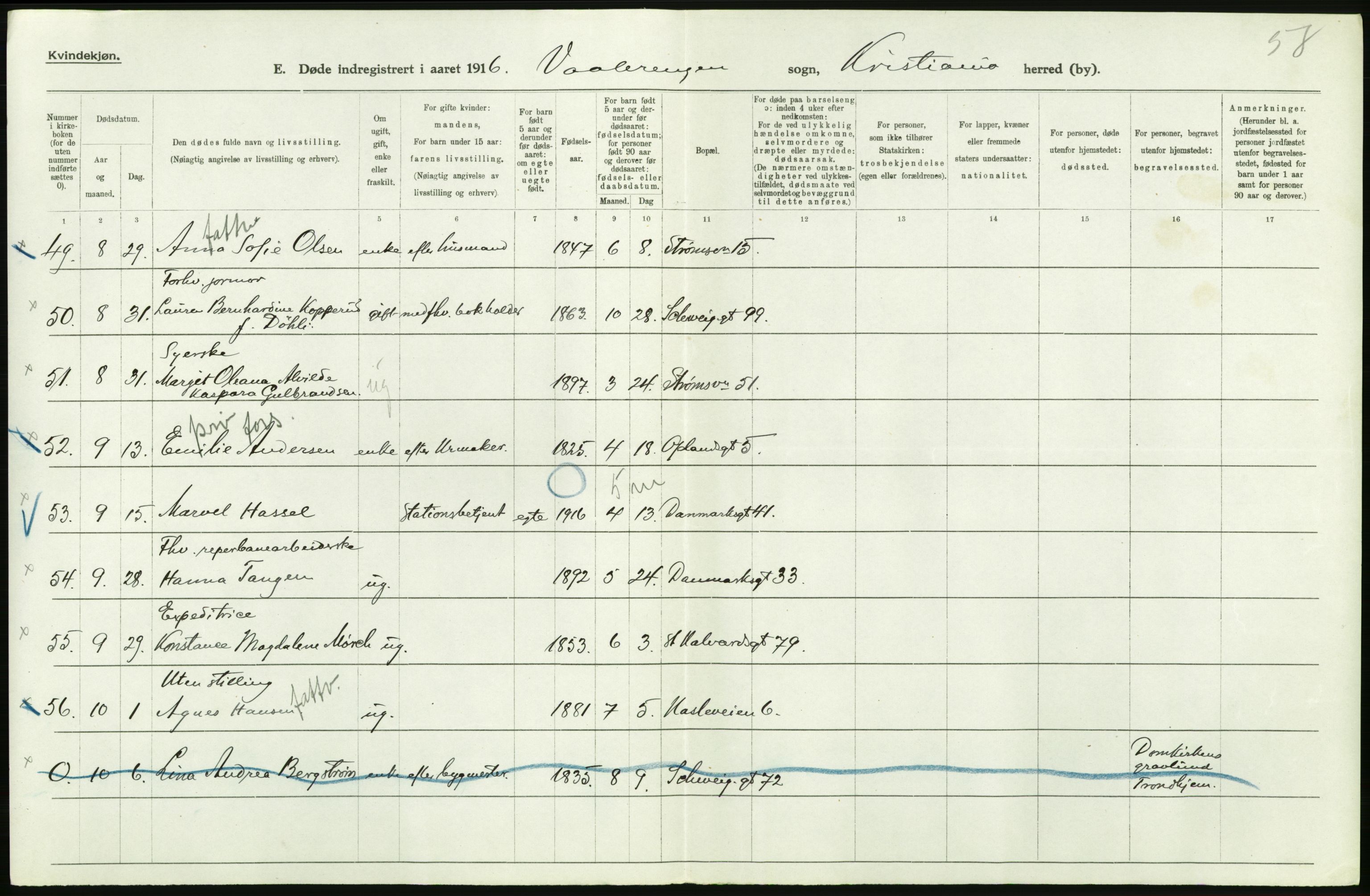 Statistisk sentralbyrå, Sosiodemografiske emner, Befolkning, AV/RA-S-2228/D/Df/Dfb/Dfbf/L0009: Kristiania: Døde., 1916, p. 352