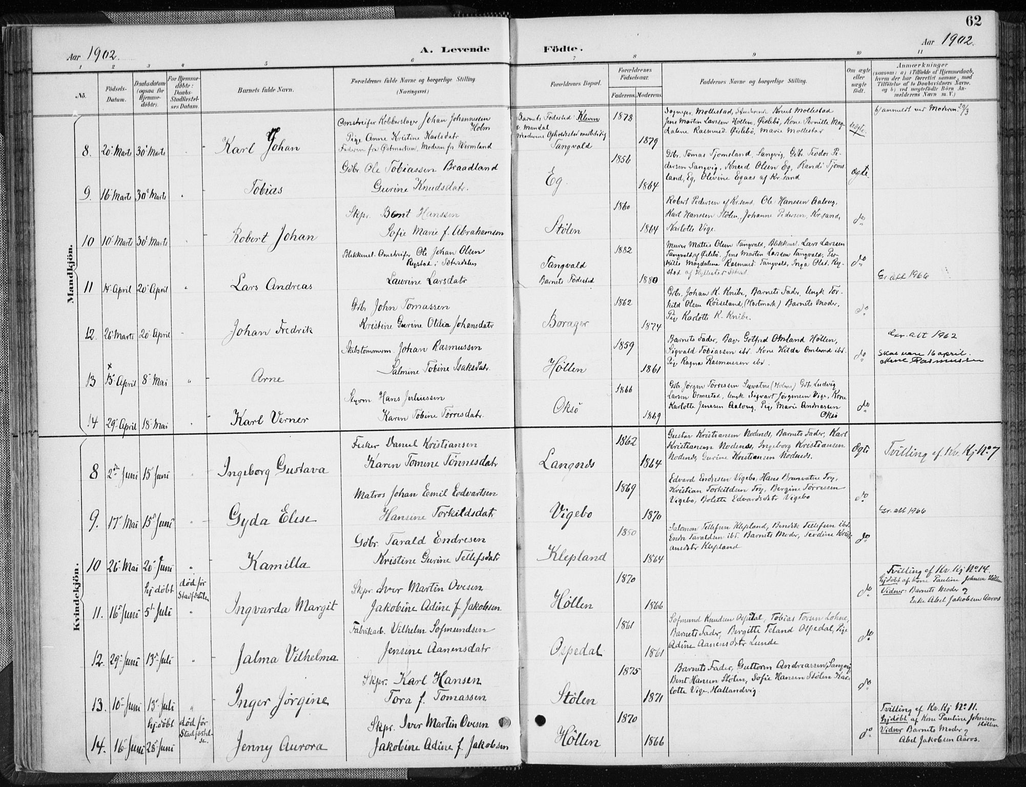 Søgne sokneprestkontor, SAK/1111-0037/F/Fa/Fab/L0013: Parish register (official) no. A 13, 1892-1911, p. 62