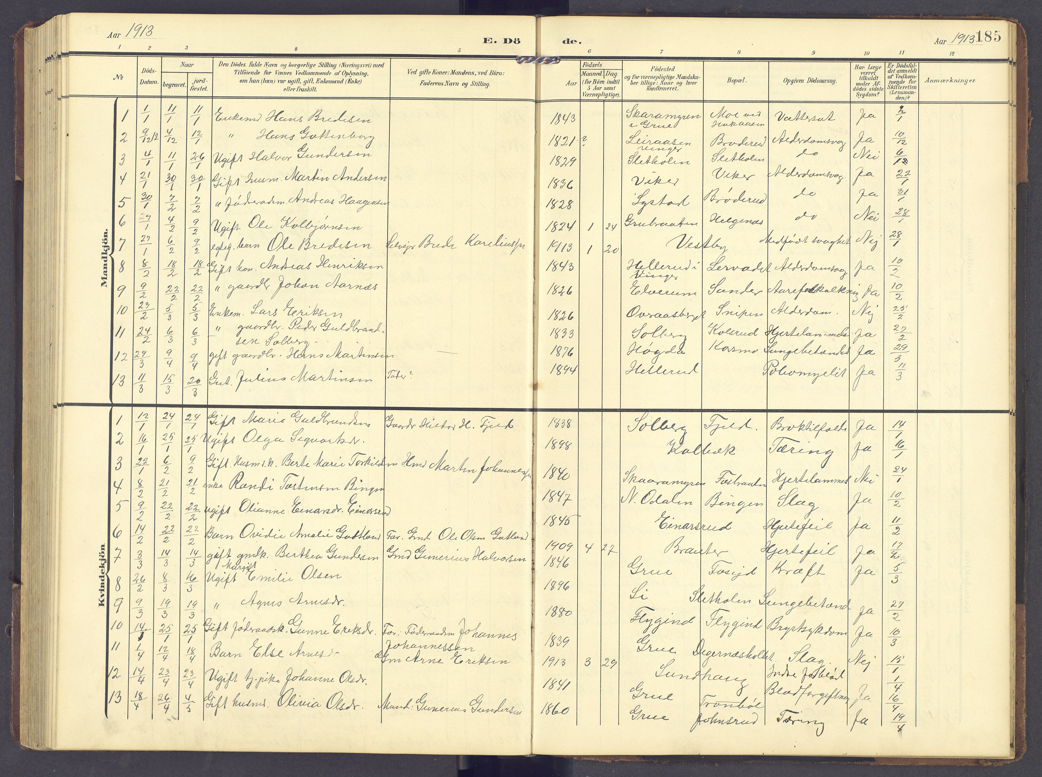 Brandval prestekontor, AV/SAH-PREST-034/H/Ha/Hab/L0003: Parish register (copy) no. 3, 1904-1917, p. 185