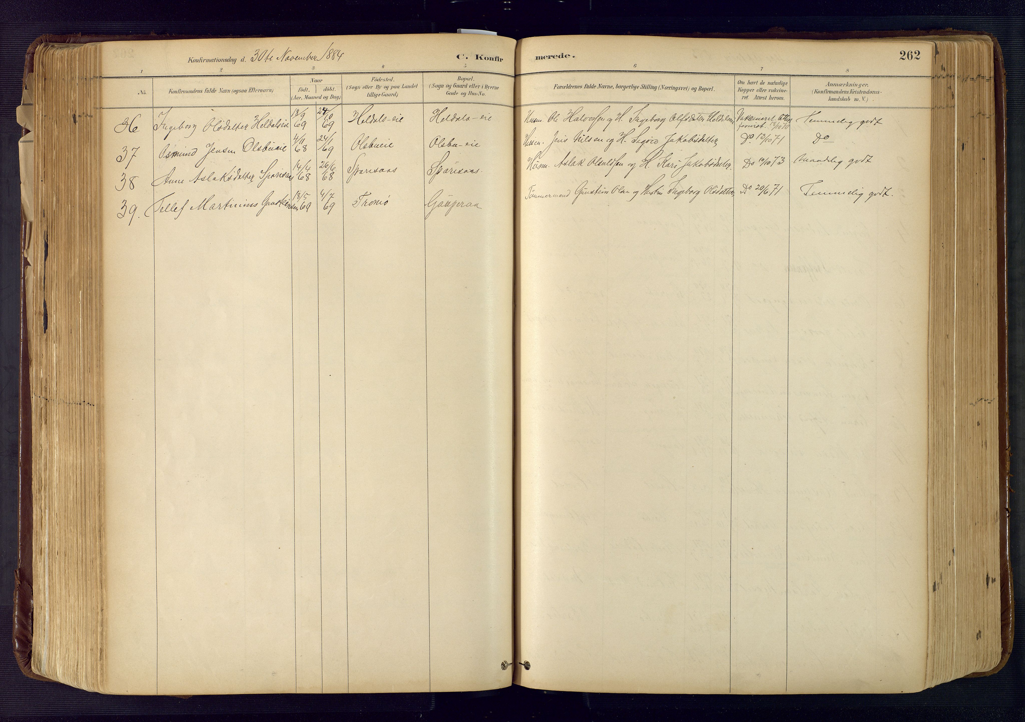 Froland sokneprestkontor, SAK/1111-0013/F/Fa/L0005: Parish register (official) no. A 5, 1882-1921, p. 262