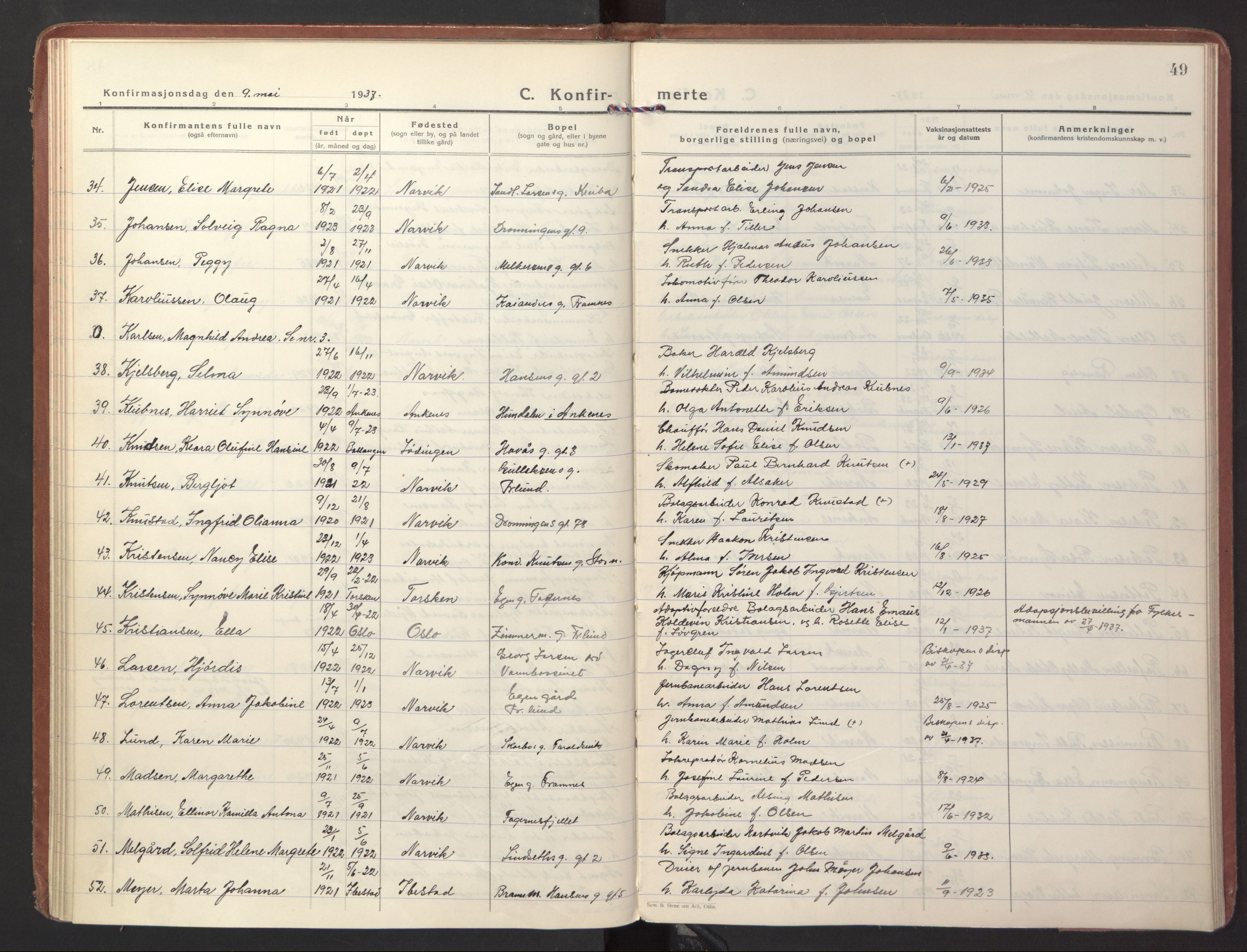 Ministerialprotokoller, klokkerbøker og fødselsregistre - Nordland, AV/SAT-A-1459/871/L1007: Parish register (official) no. 871A23, 1932-1942, p. 49