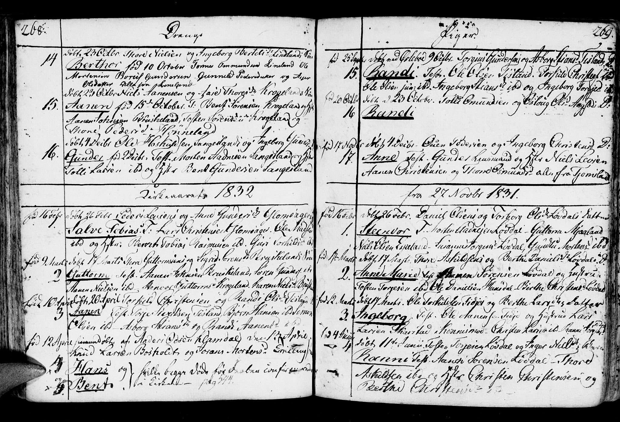 Holum sokneprestkontor, AV/SAK-1111-0022/F/Fa/Fab/L0004: Parish register (official) no. A 4, 1774-1847, p. 268-269