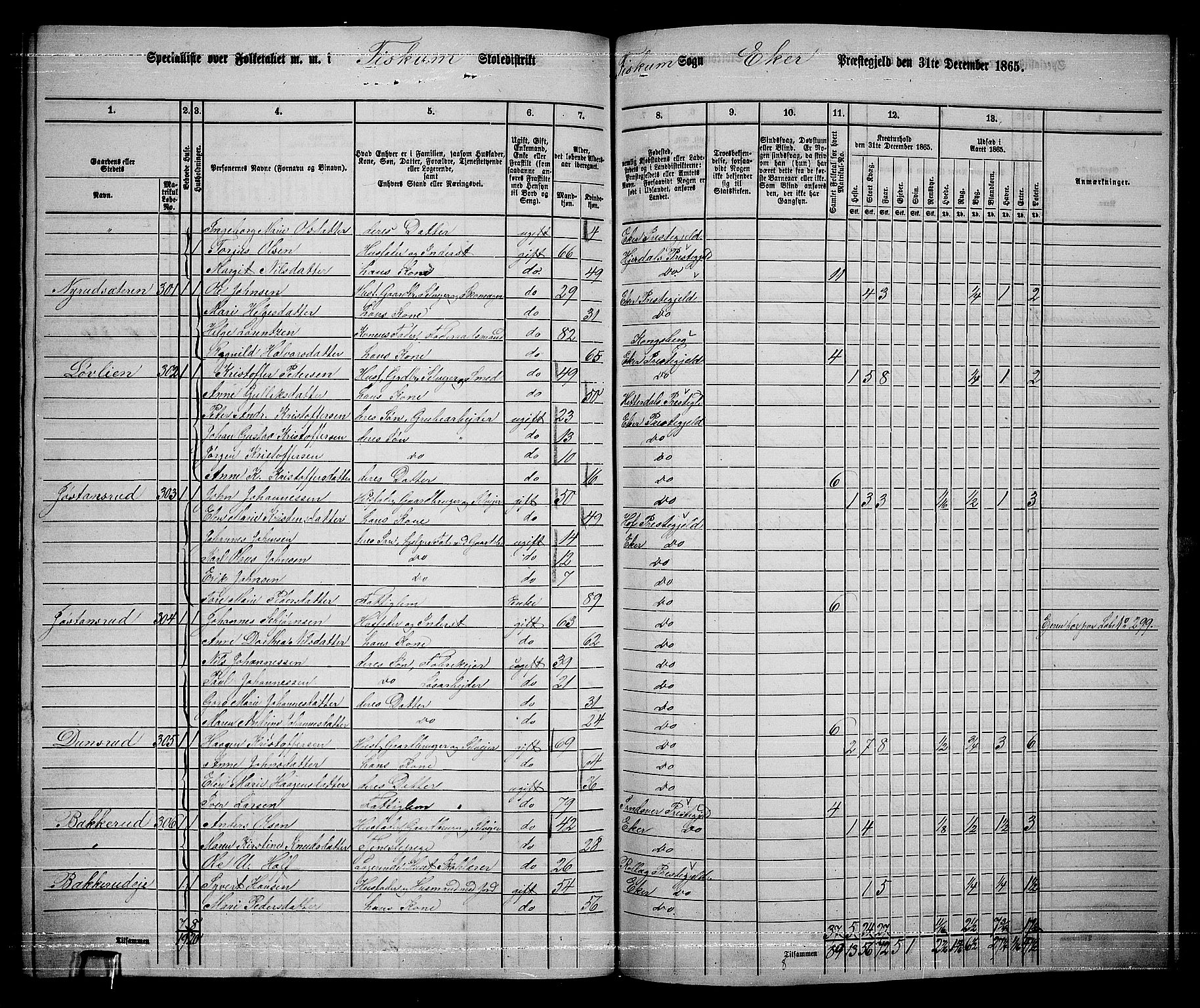 RA, 1865 census for Eiker, 1865, p. 518