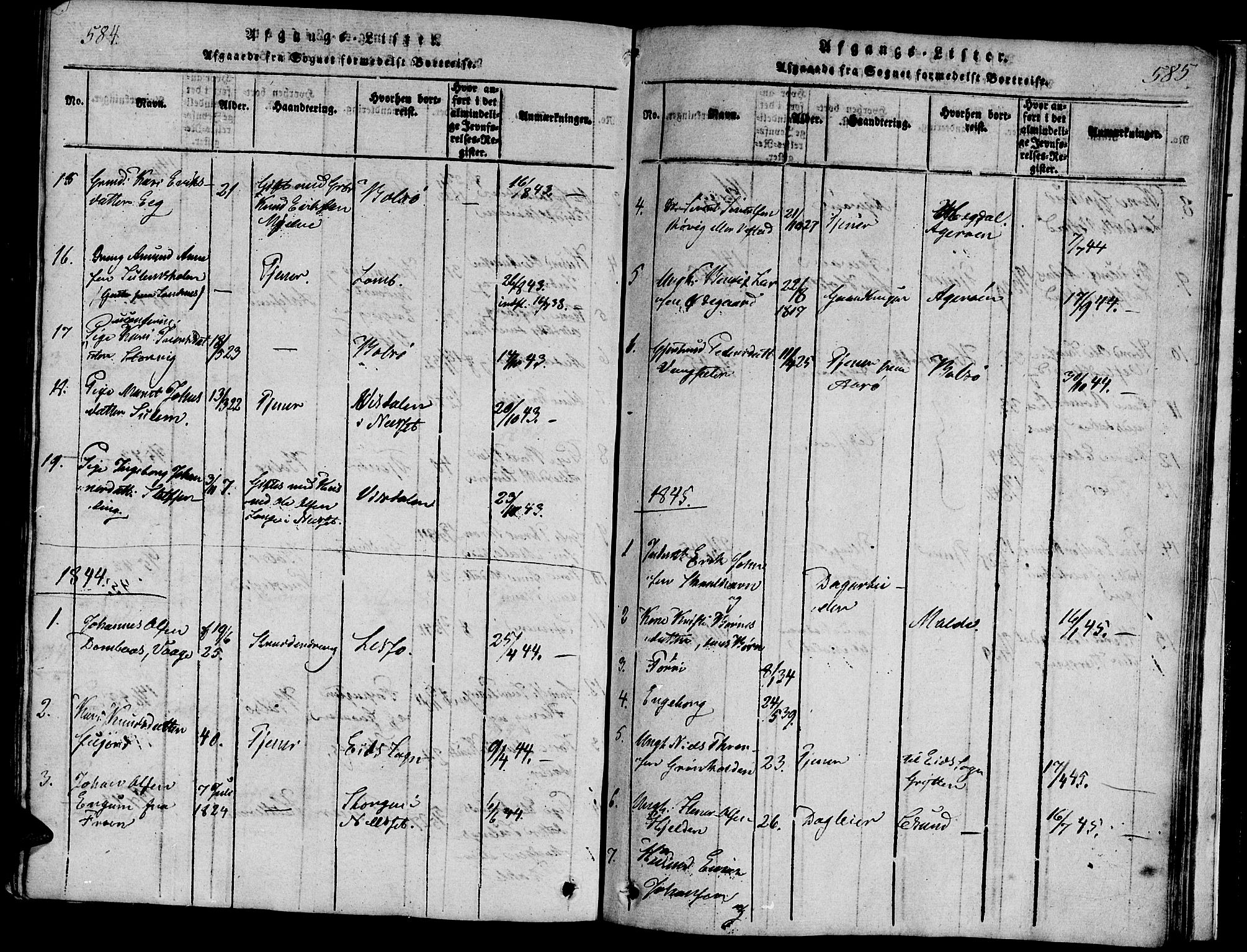 Ministerialprotokoller, klokkerbøker og fødselsregistre - Møre og Romsdal, AV/SAT-A-1454/547/L0602: Parish register (official) no. 547A04, 1818-1845, p. 584-585