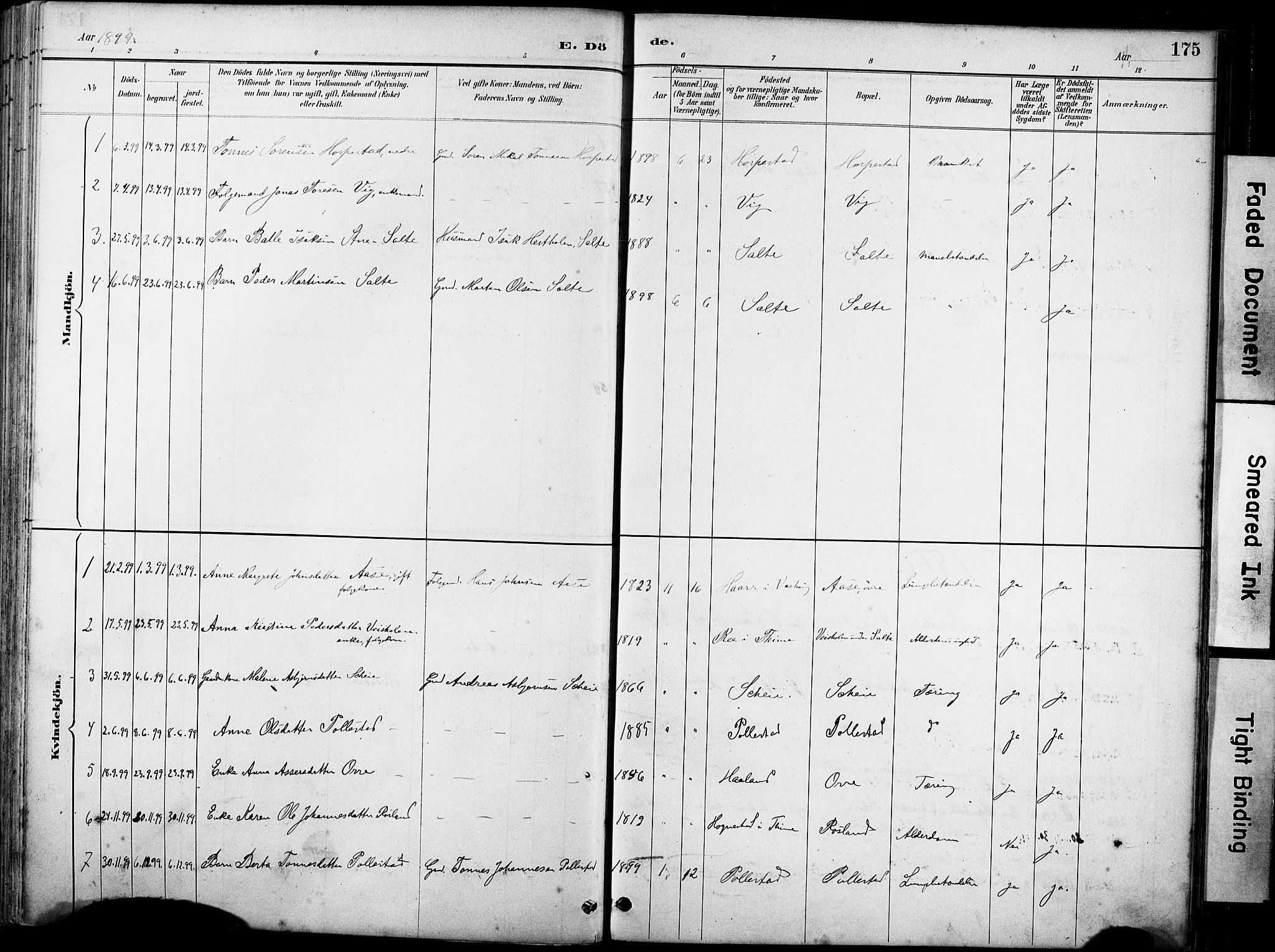 Klepp sokneprestkontor, SAST/A-101803/001/3/30BA/L0007: Parish register (official) no. A 8, 1886-1912, p. 175