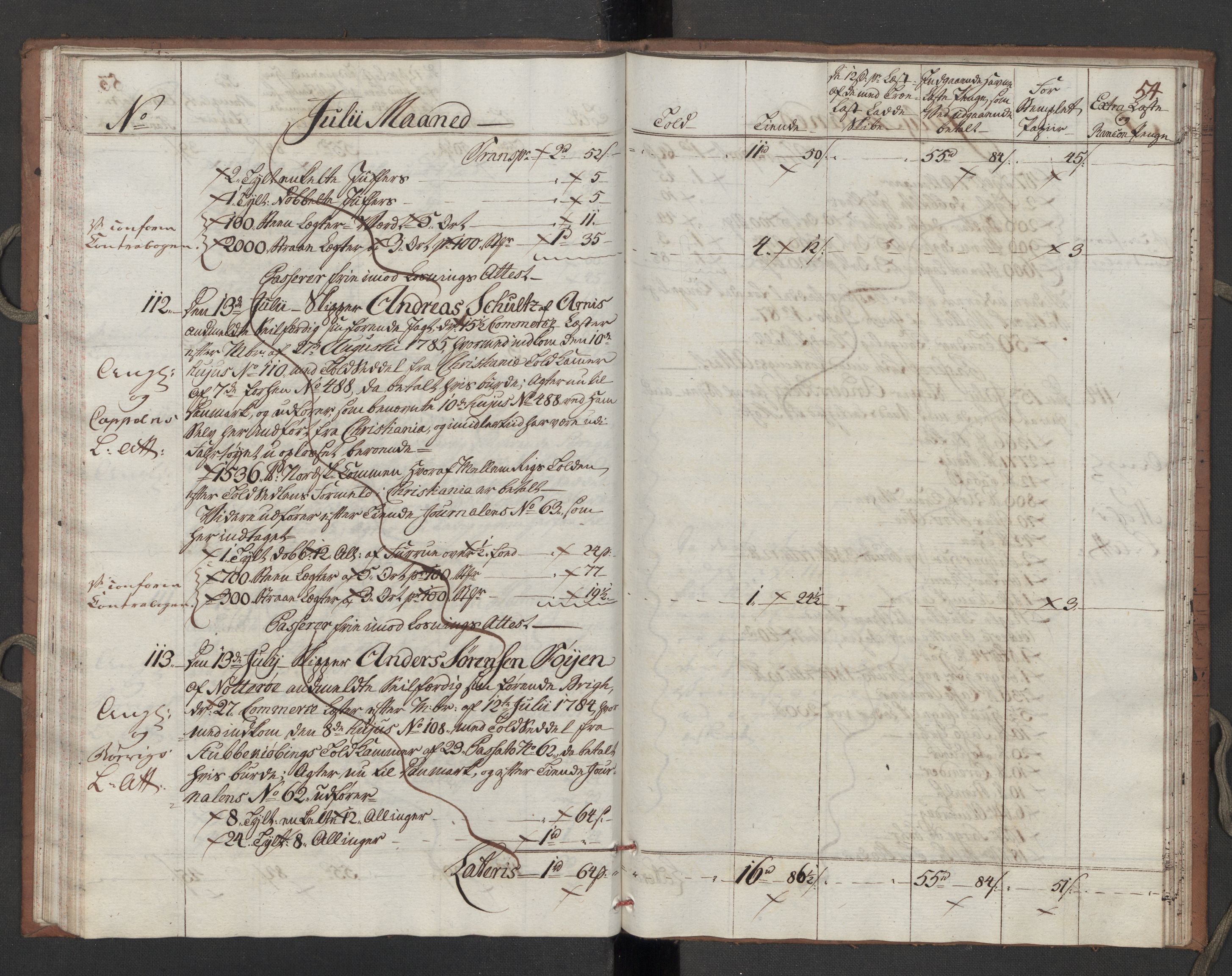 Generaltollkammeret, tollregnskaper, AV/RA-EA-5490/R10/L0052/0002: Tollregnskaper Tønsberg / Utgående tollbok, 1790, p. 53b-54a