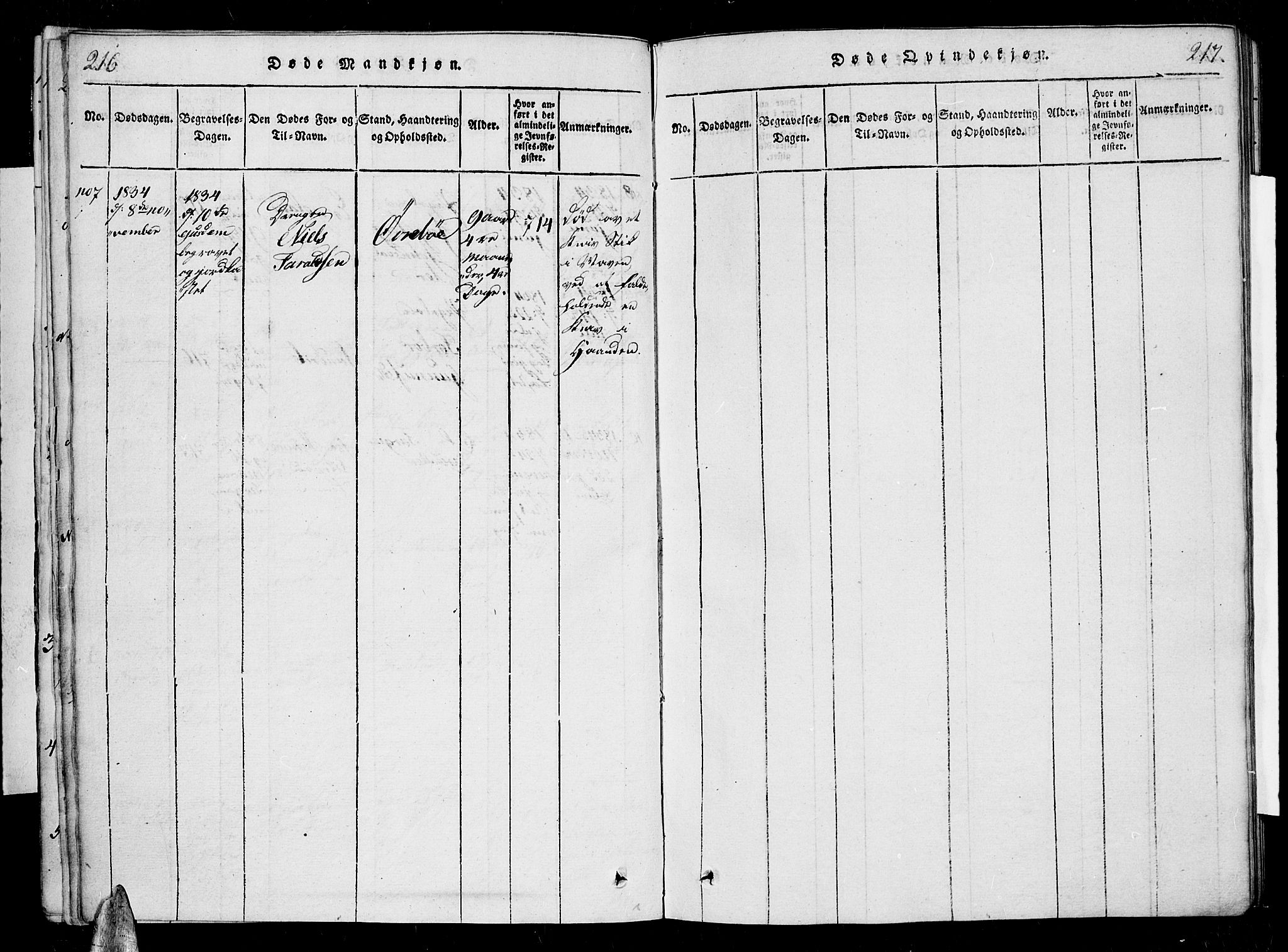 Vennesla sokneprestkontor, AV/SAK-1111-0045/Fa/Fac/L0003: Parish register (official) no. A 3, 1820-1834, p. 216-217