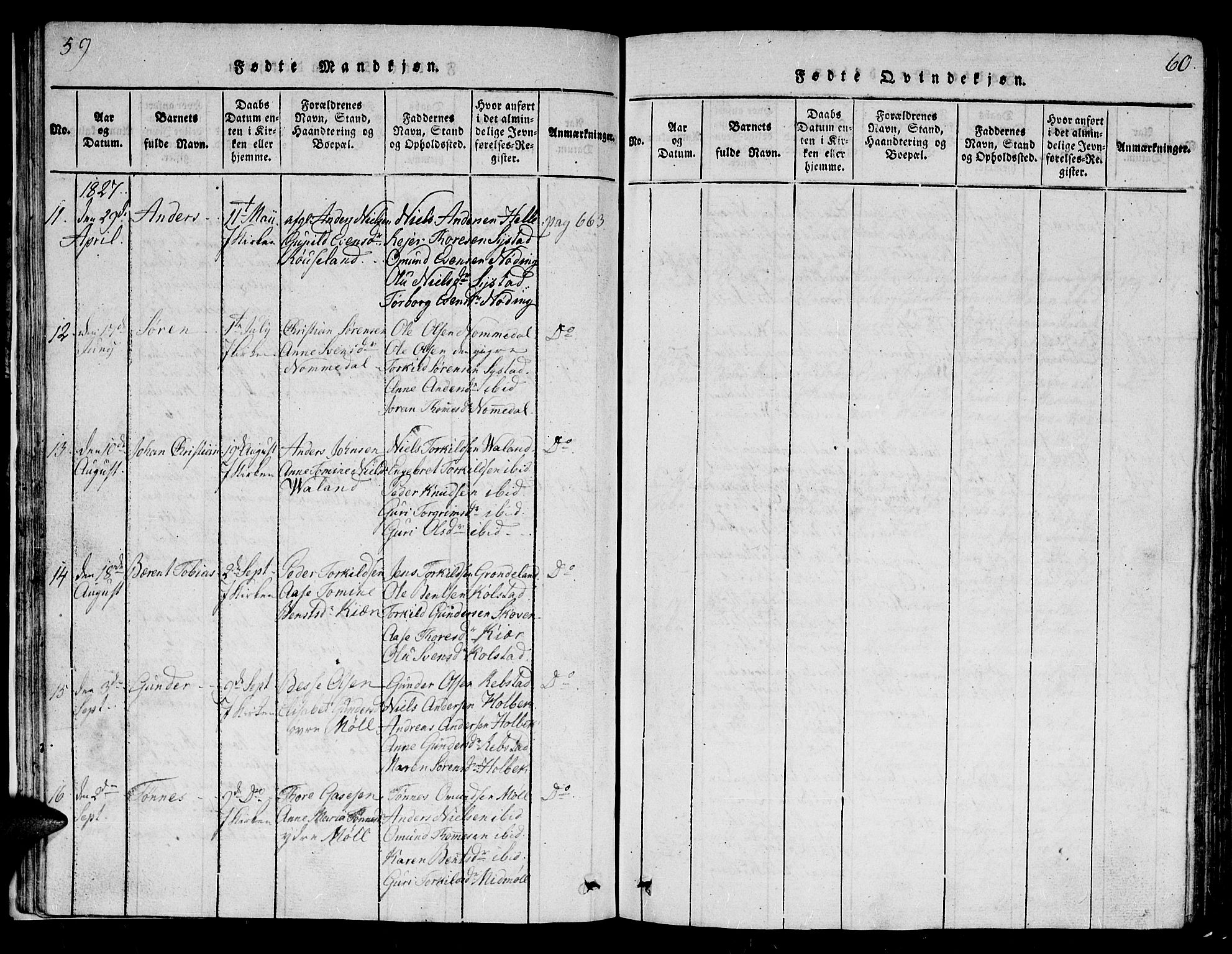 Holum sokneprestkontor, AV/SAK-1111-0022/F/Fb/Fba/L0002: Parish register (copy) no. B 2, 1820-1849, p. 59-60