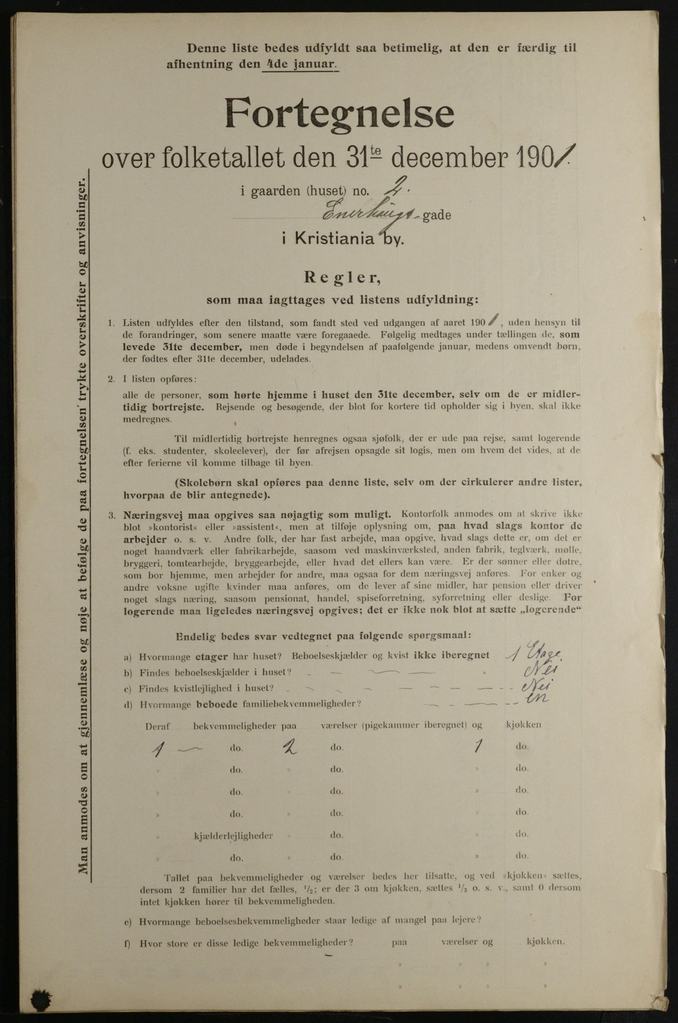 OBA, Municipal Census 1901 for Kristiania, 1901, p. 3447