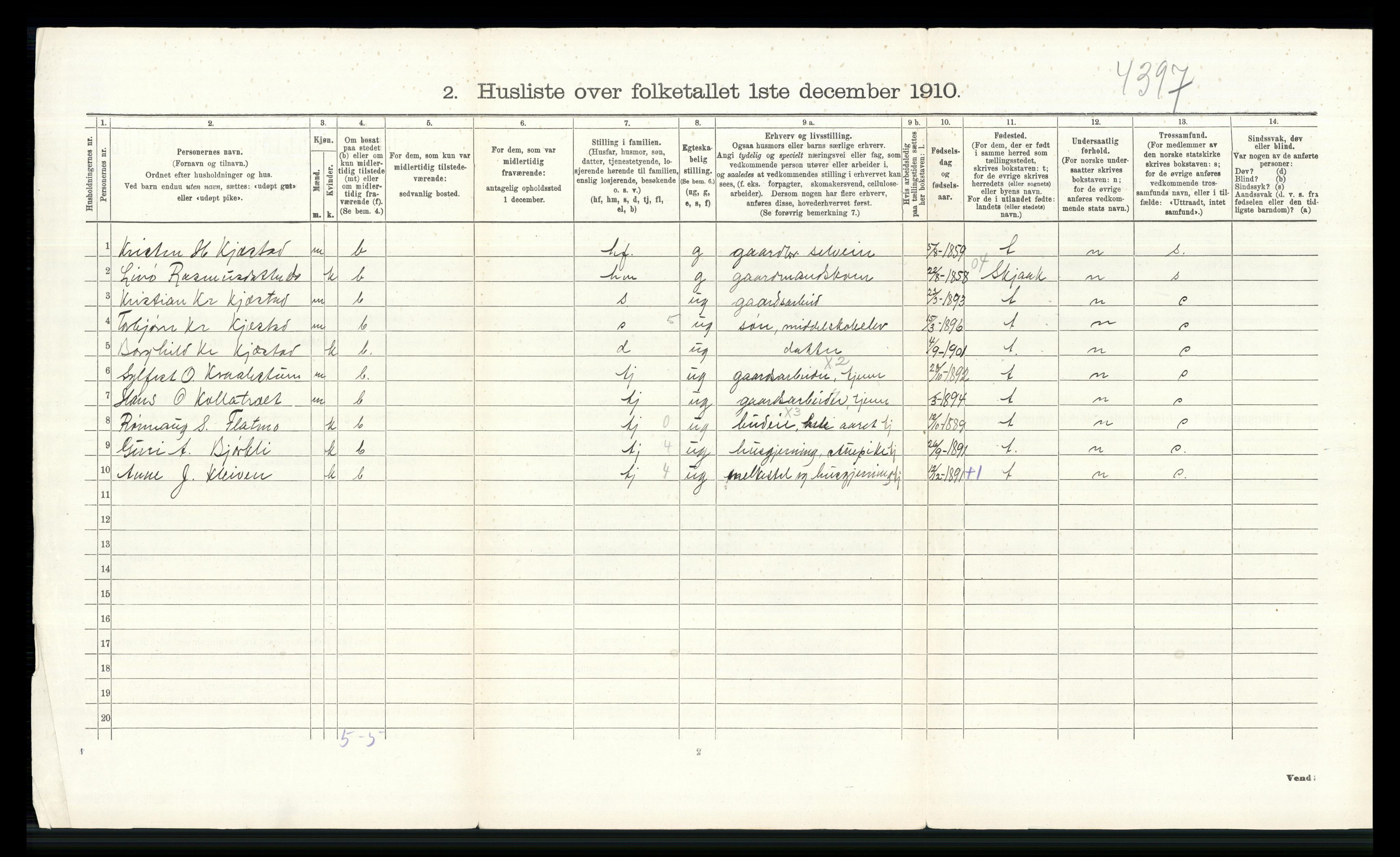 RA, 1910 census for Lom, 1910, p. 342