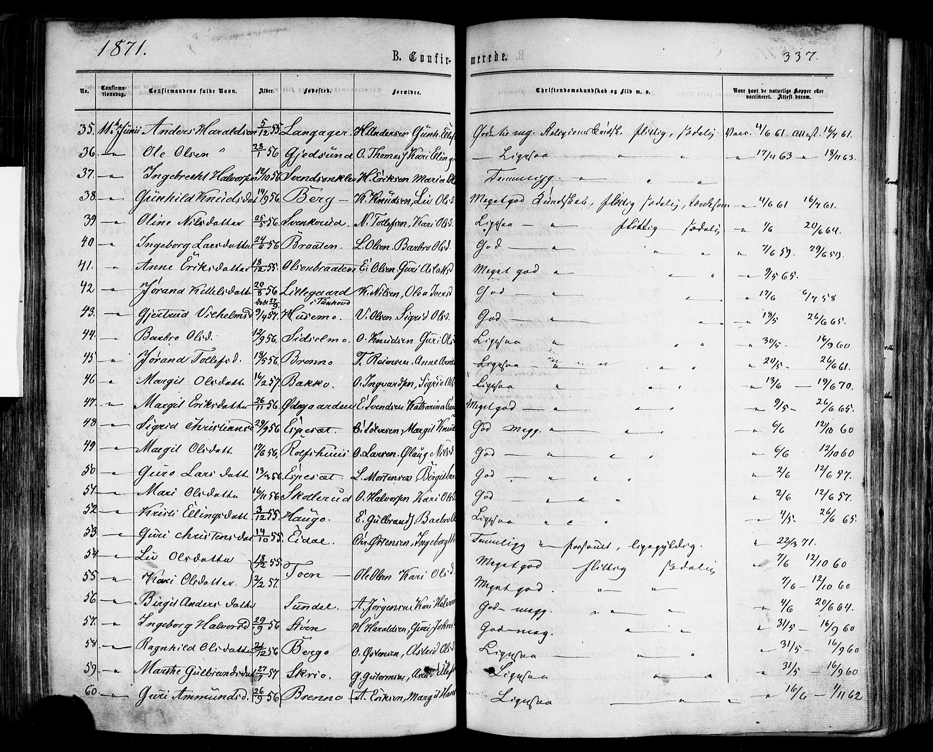 Nes kirkebøker, AV/SAKO-A-236/F/Fa/L0010: Parish register (official) no. 10, 1864-1880, p. 337