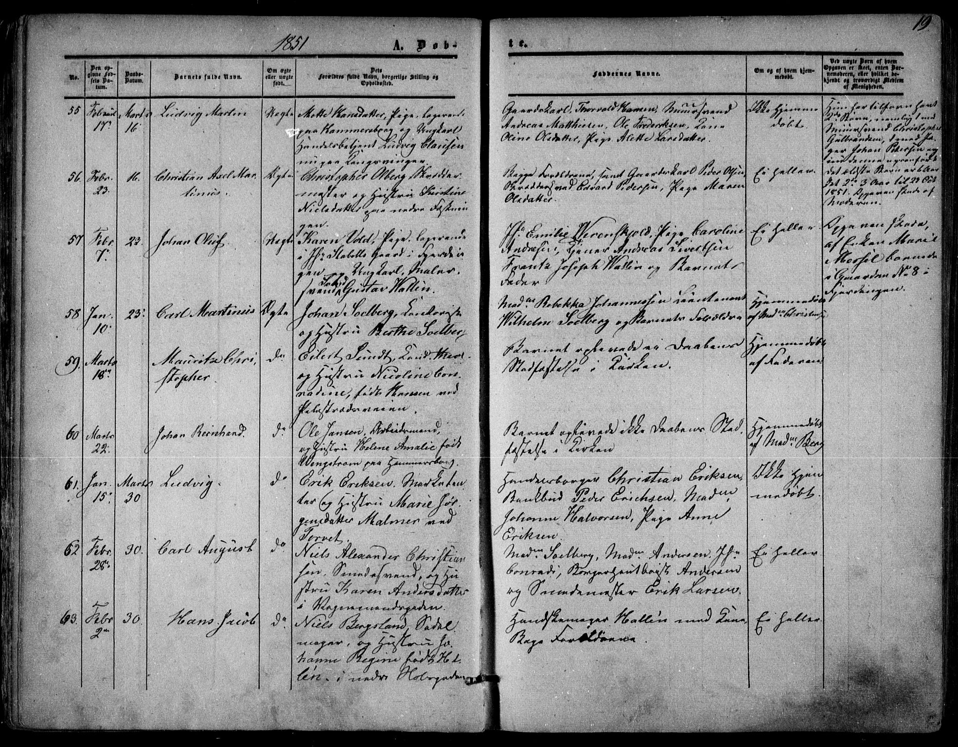 Oslo domkirke Kirkebøker, SAO/A-10752/F/Fa/L0014: Parish register (official) no. 14, 1850-1857, p. 19