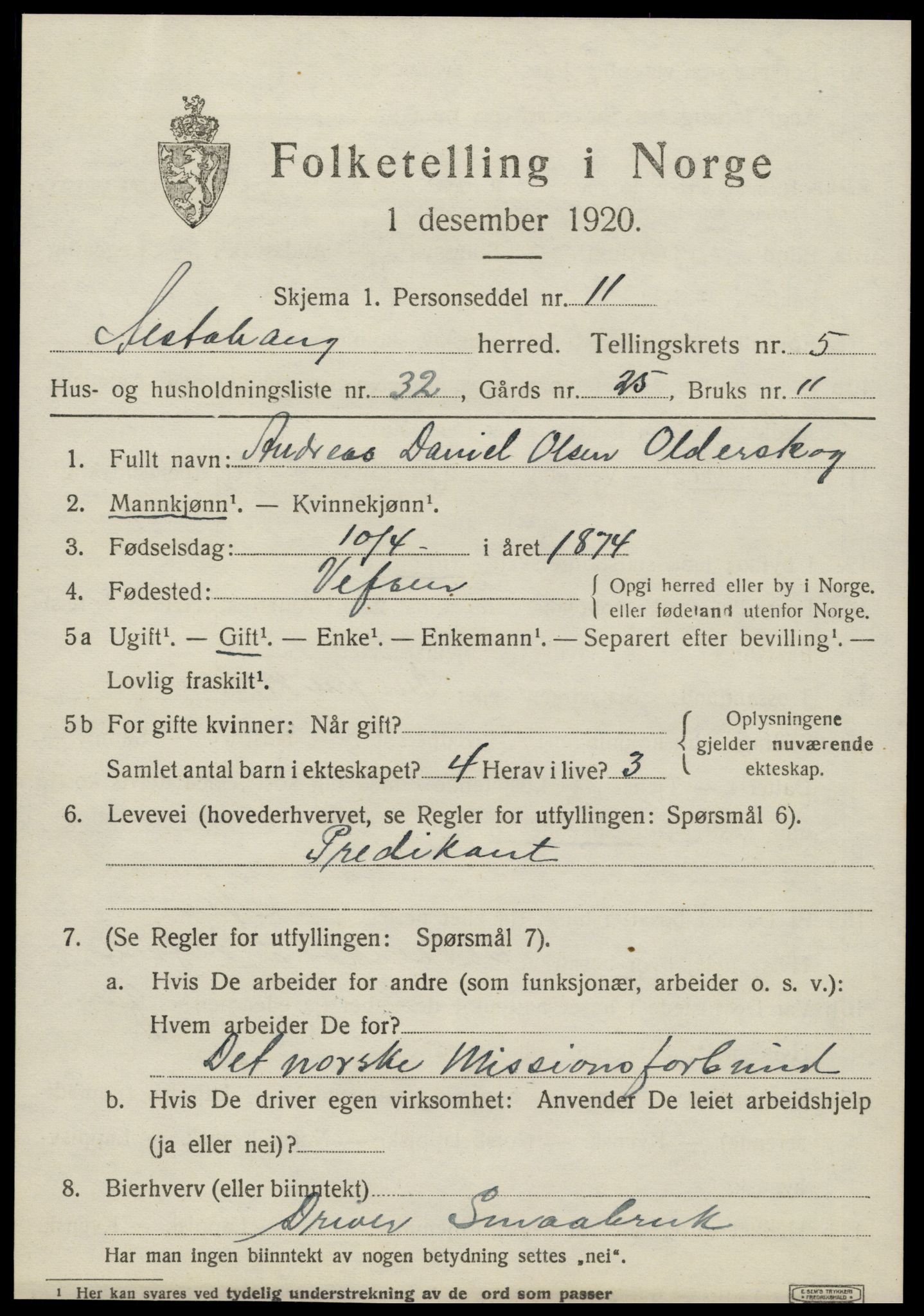 SAT, 1920 census for Alstahaug, 1920, p. 3257