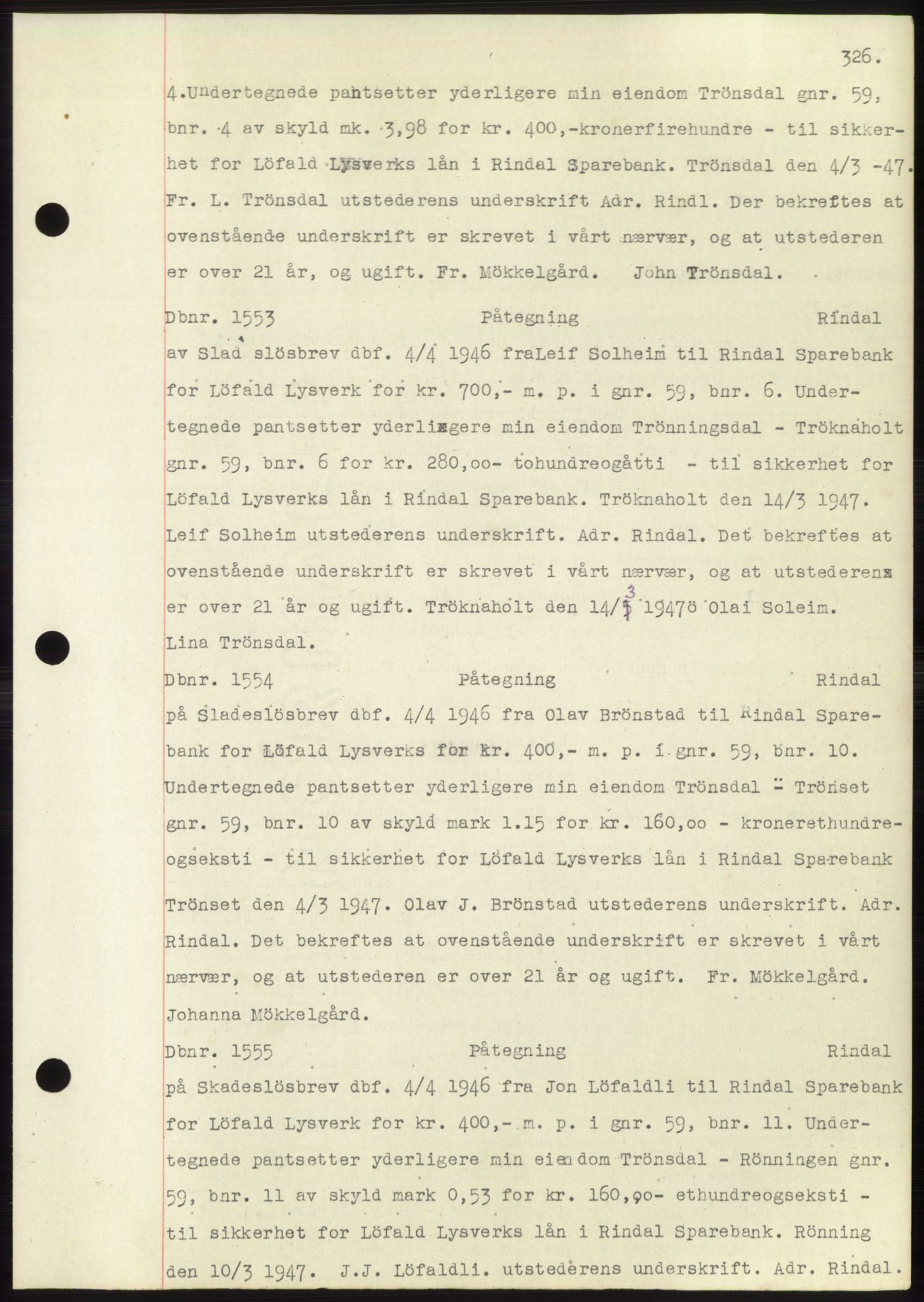 Nordmøre sorenskriveri, AV/SAT-A-4132/1/2/2Ca: Mortgage book no. C82b, 1946-1951, Diary no: : 1553/1947