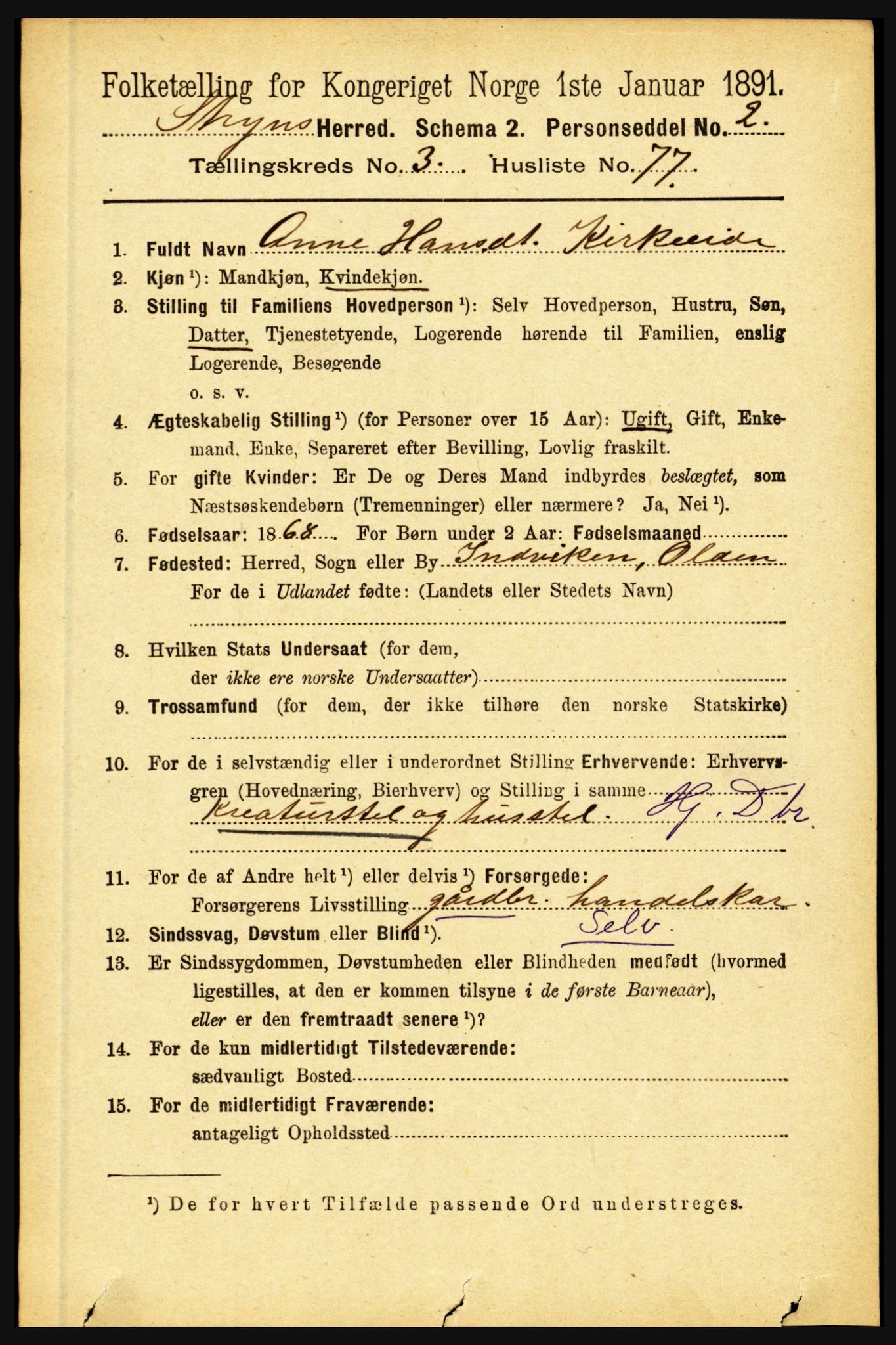 RA, 1891 census for 1448 Stryn, 1891, p. 1568