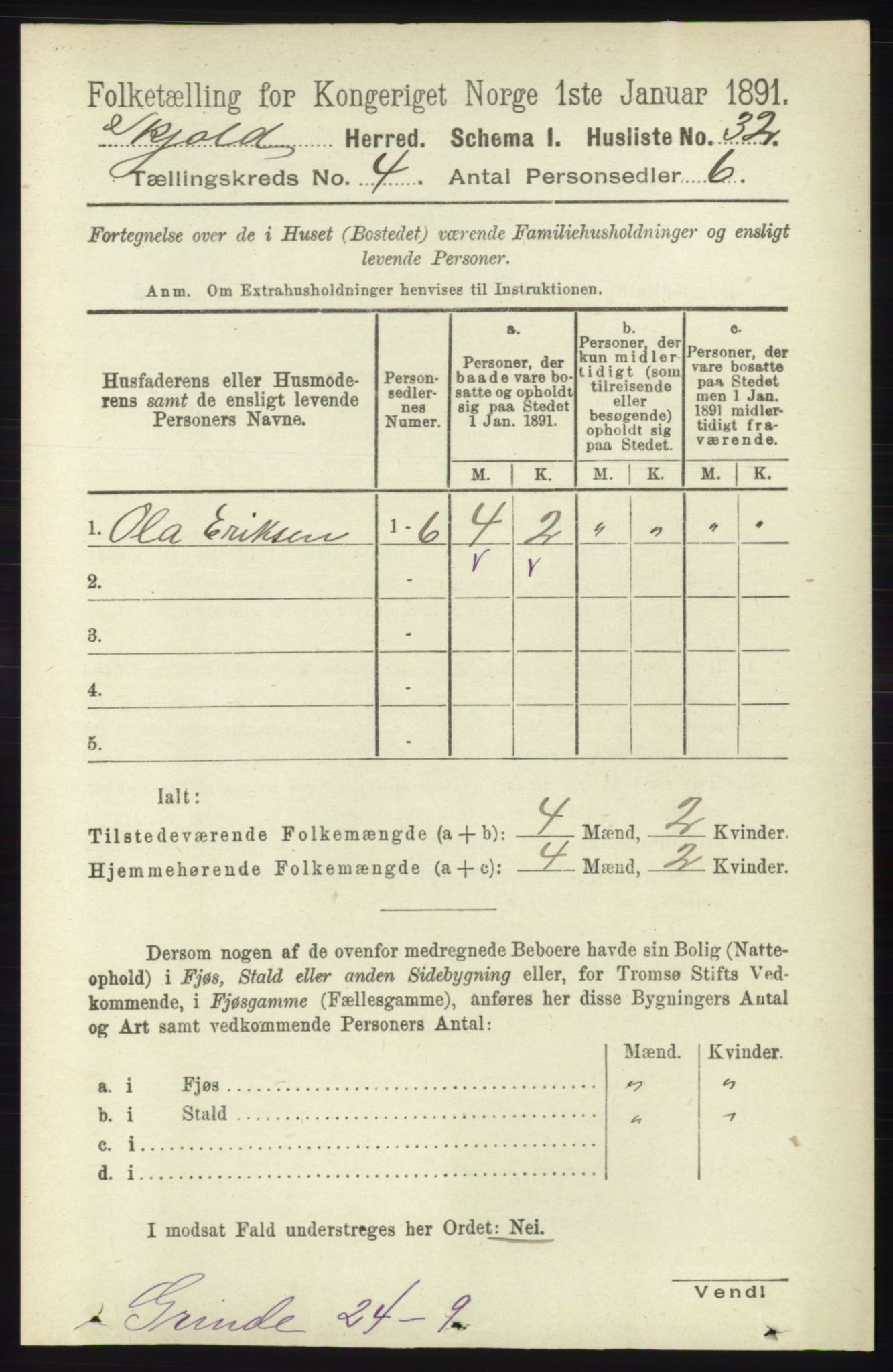 RA, 1891 census for 1154 Skjold, 1891, p. 542