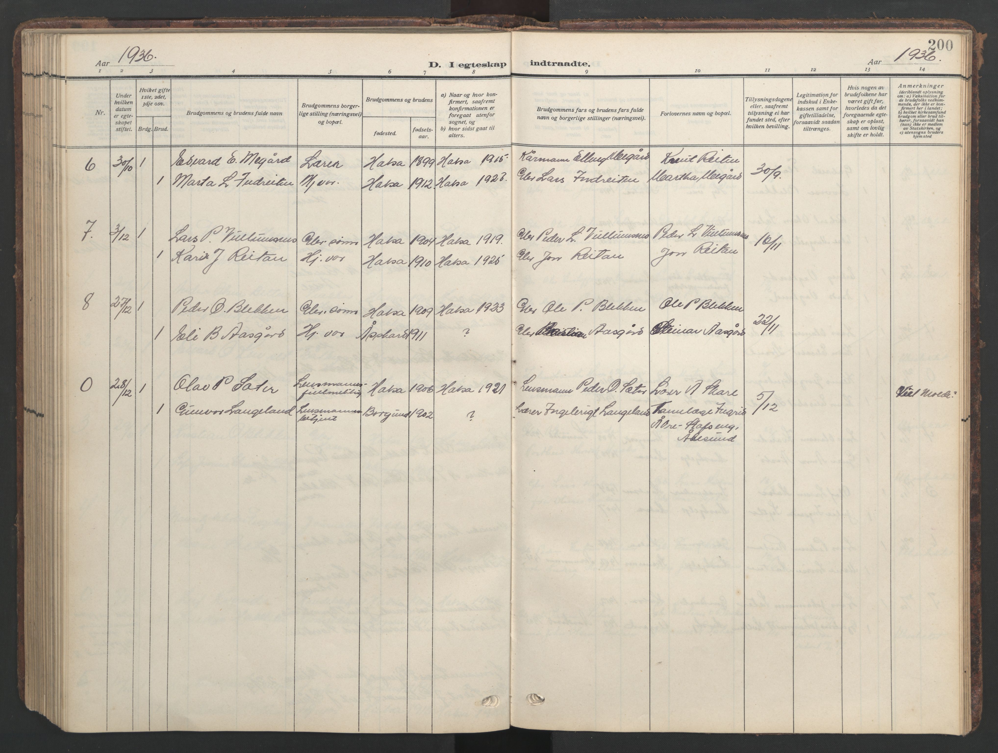 Ministerialprotokoller, klokkerbøker og fødselsregistre - Møre og Romsdal, SAT/A-1454/576/L0891: Parish register (copy) no. 576C02, 1909-1946, p. 200