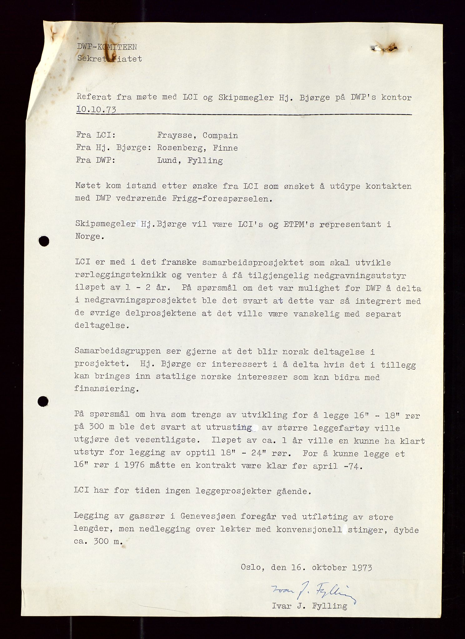 Industridepartementet, Oljekontoret, AV/SAST-A-101348/Di/L0001: DWP, møter juni - november, komiteemøter nr. 19 - 26, 1973-1974, p. 338