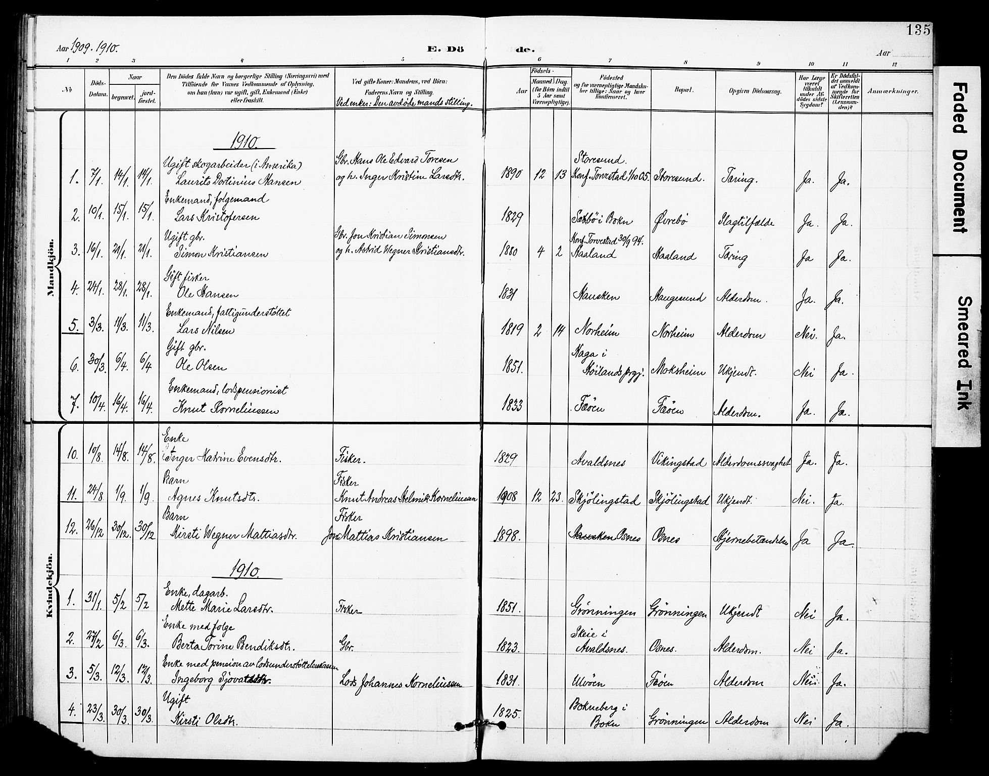 Torvastad sokneprestkontor, SAST/A -101857/H/Ha/Haa/L0017: Parish register (official) no. A 16, 1899-1911, p. 135