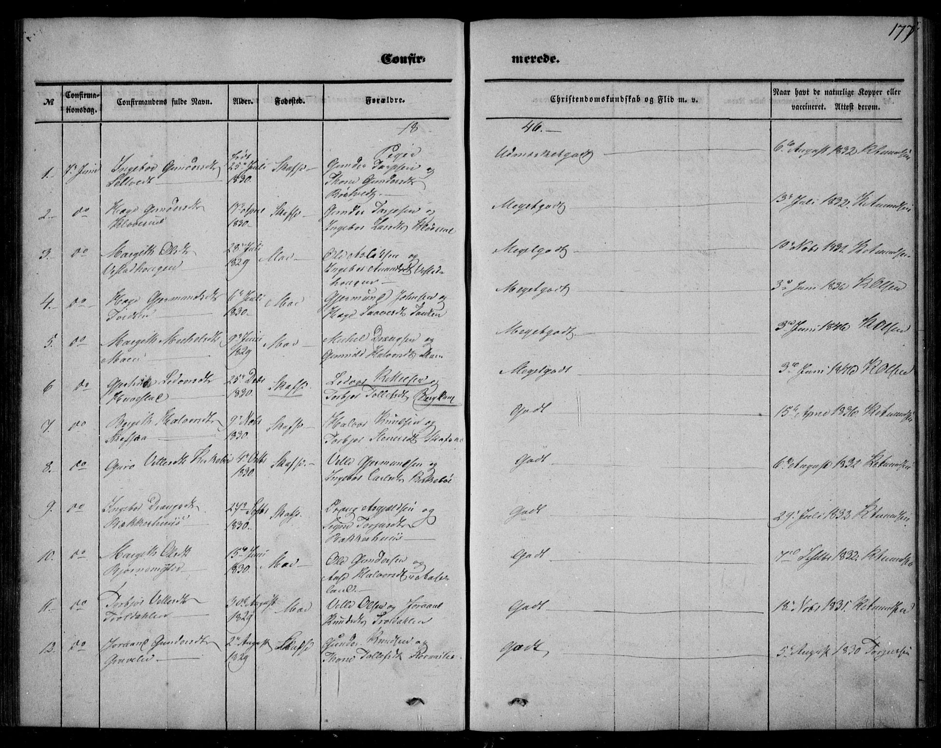 Mo kirkebøker, AV/SAKO-A-286/F/Fa/L0005: Parish register (official) no. I 5, 1844-1864, p. 177