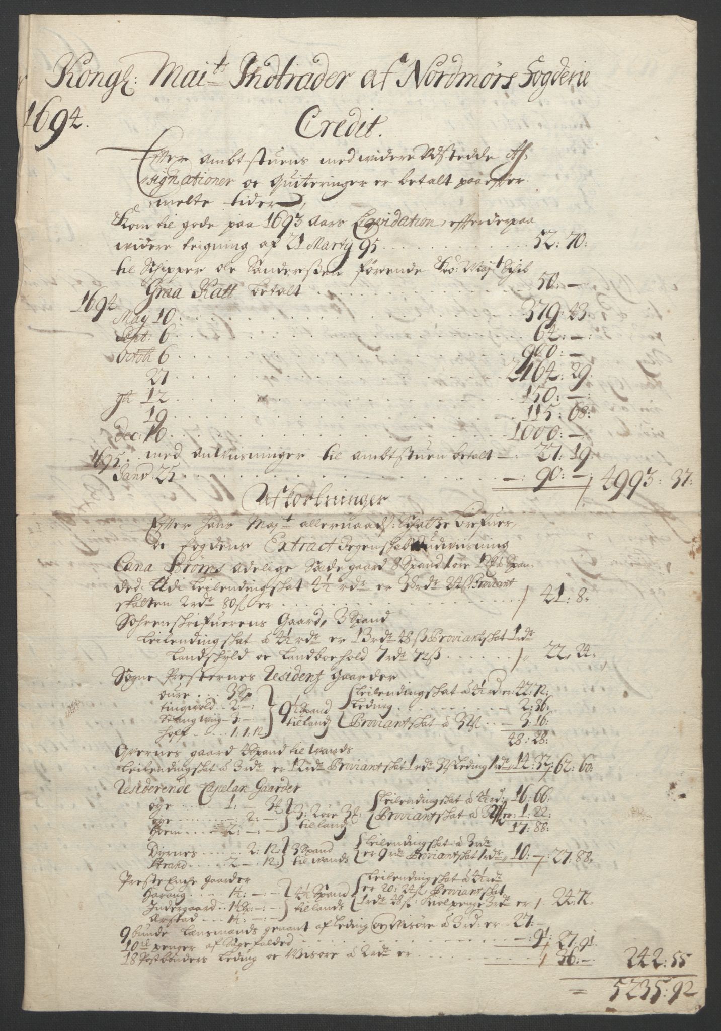 Rentekammeret inntil 1814, Reviderte regnskaper, Fogderegnskap, AV/RA-EA-4092/R56/L3736: Fogderegnskap Nordmøre, 1694-1696, p. 178