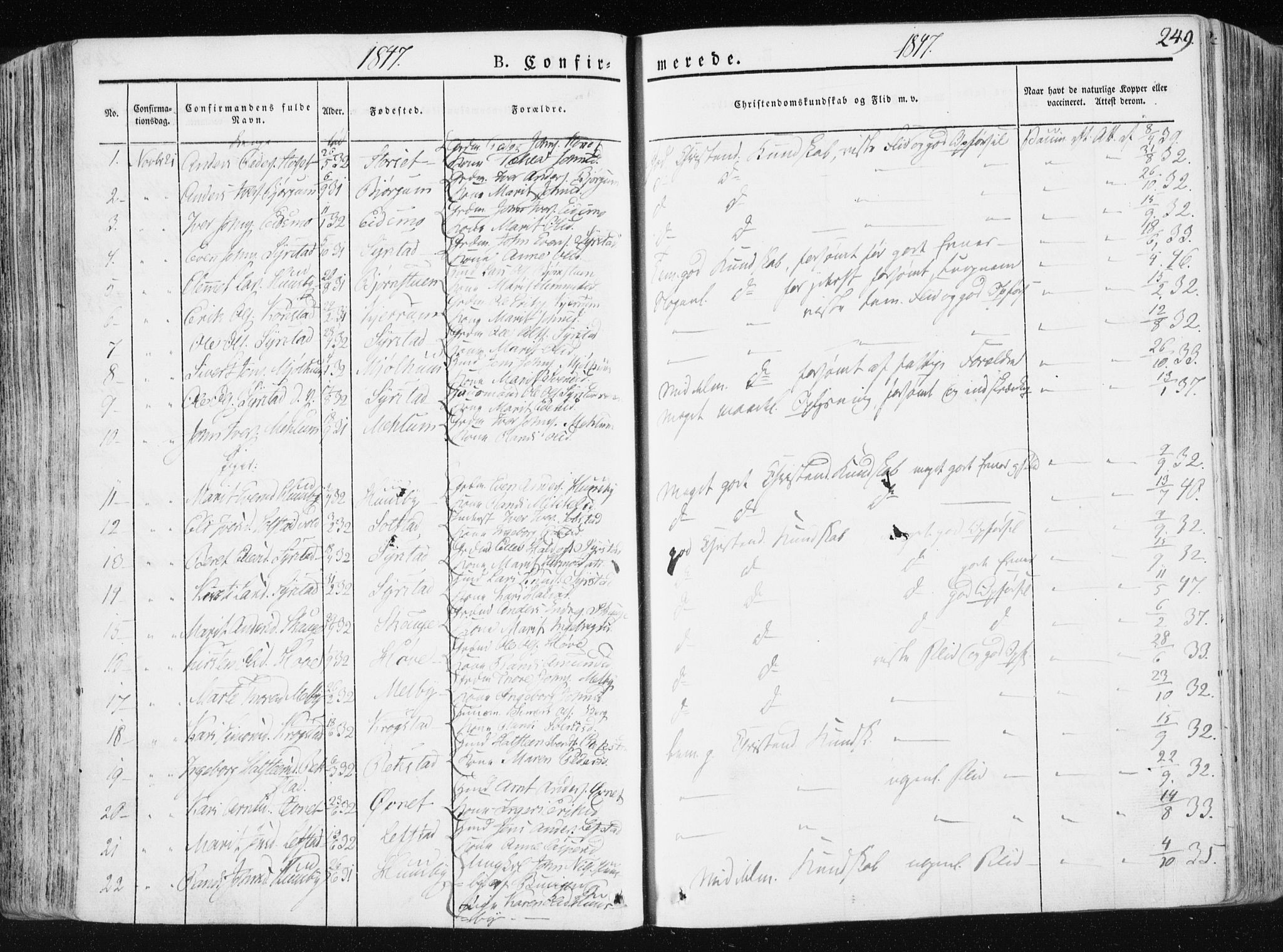Ministerialprotokoller, klokkerbøker og fødselsregistre - Sør-Trøndelag, SAT/A-1456/665/L0771: Parish register (official) no. 665A06, 1830-1856, p. 249