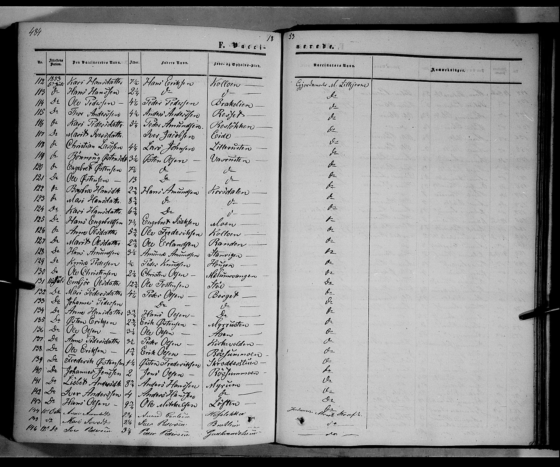 Nord-Fron prestekontor, AV/SAH-PREST-080/H/Ha/Haa/L0001: Parish register (official) no. 1, 1851-1864, p. 484