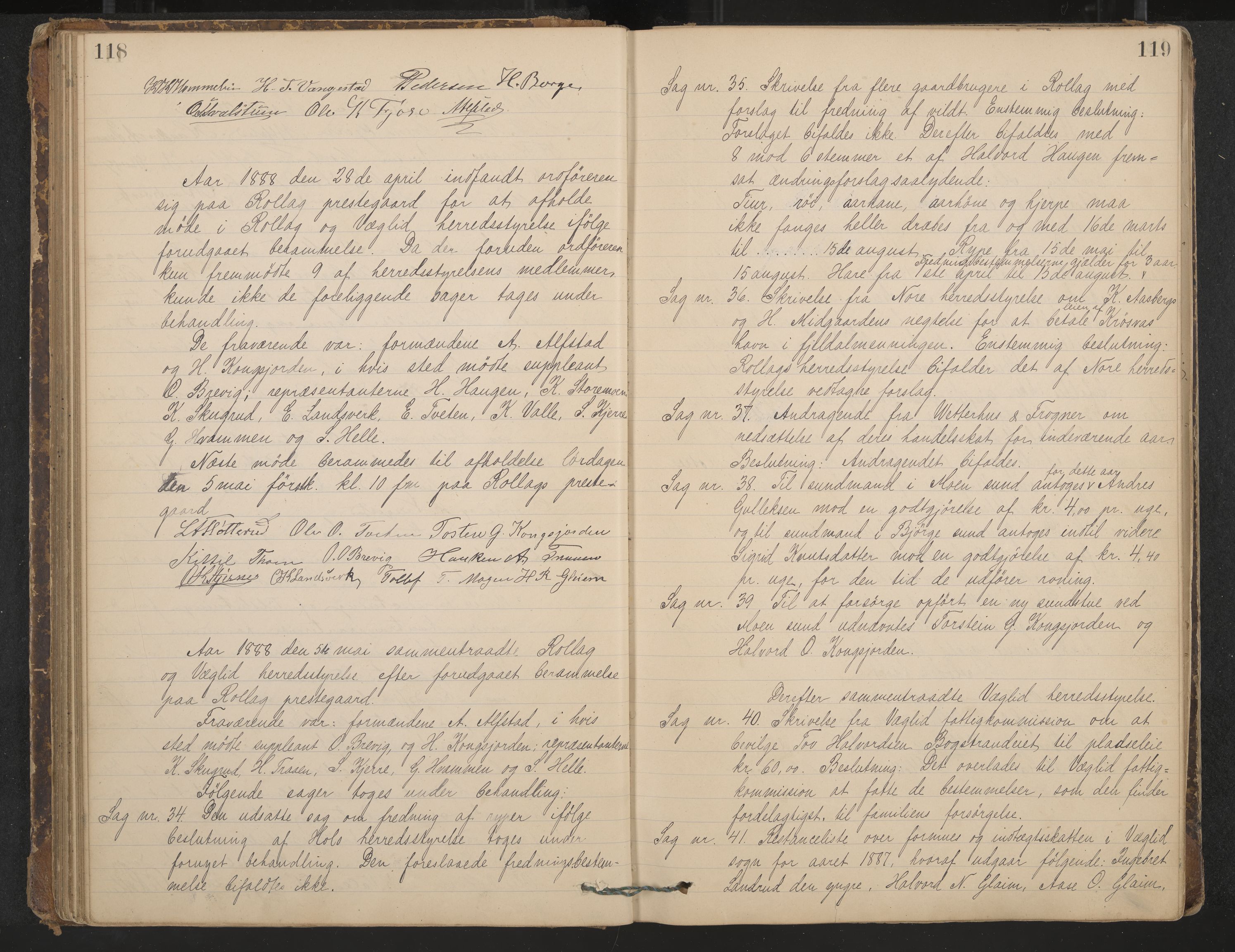 Rollag formannskap og sentraladministrasjon, IKAK/0632021-2/A/Aa/L0003: Møtebok, 1884-1897, p. 118-119