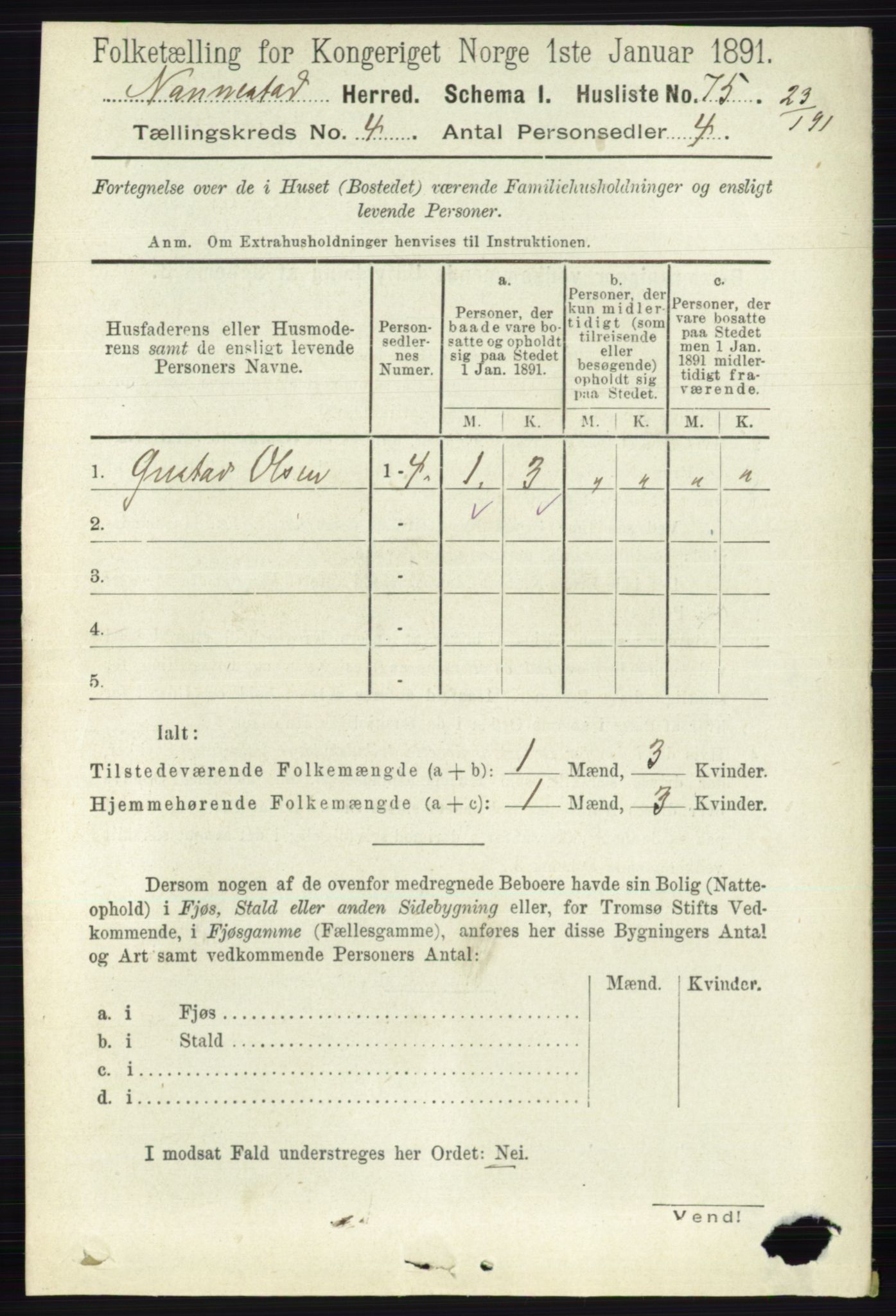 RA, 1891 census for 0238 Nannestad, 1891, p. 2055