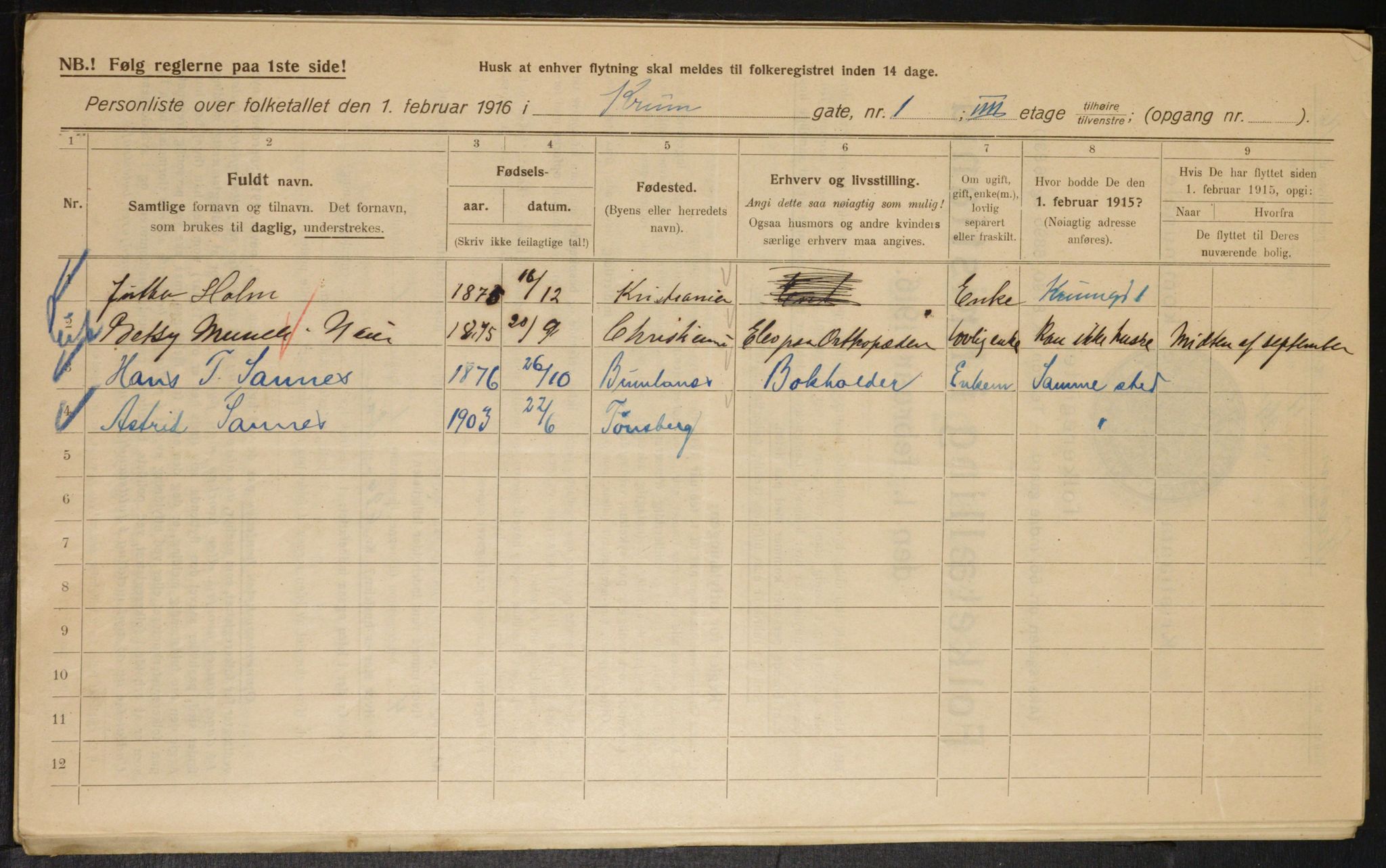 OBA, Municipal Census 1916 for Kristiania, 1916, p. 55884