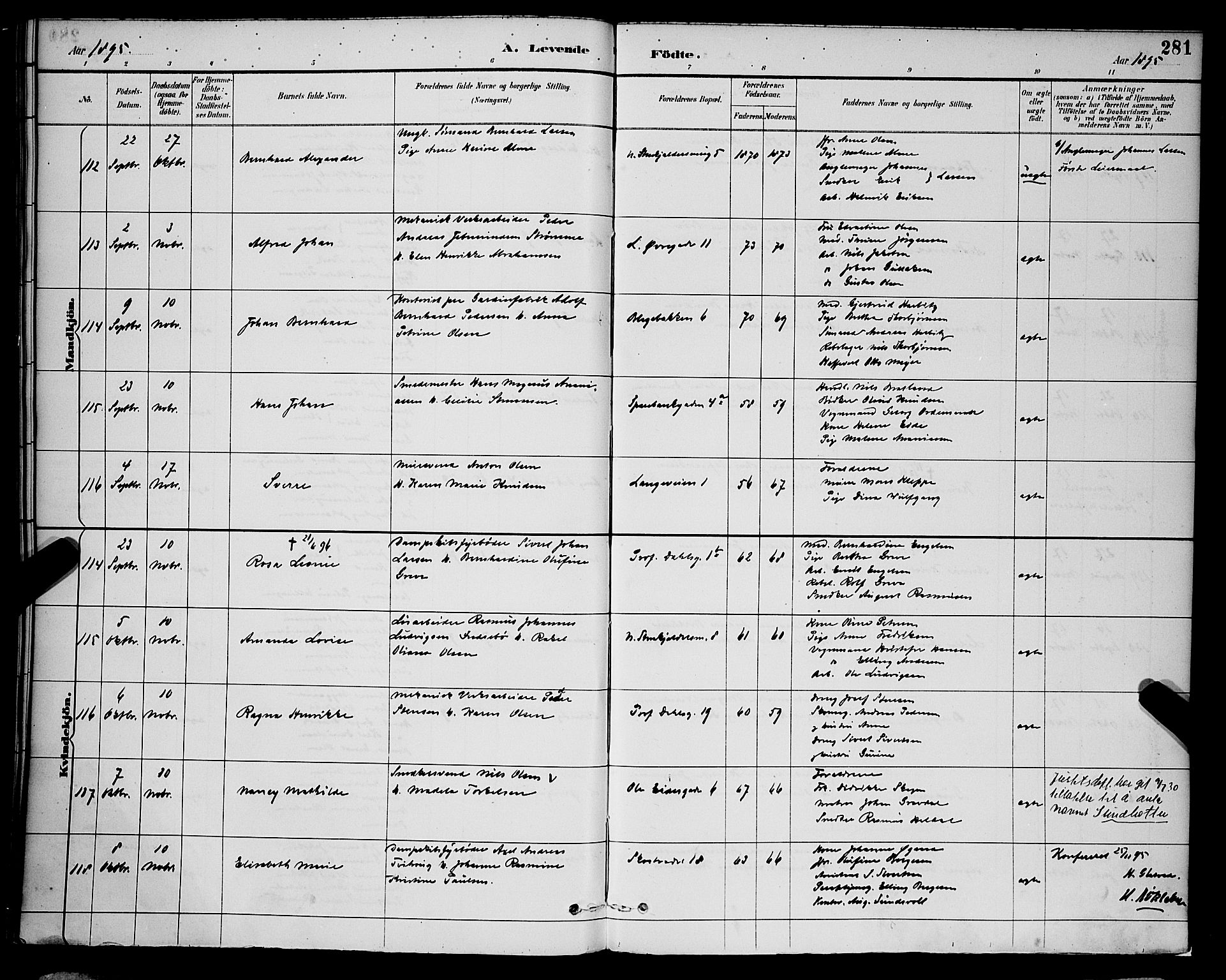 Korskirken sokneprestembete, AV/SAB-A-76101/H/Hab: Parish register (copy) no. B 9, 1887-1896, p. 281