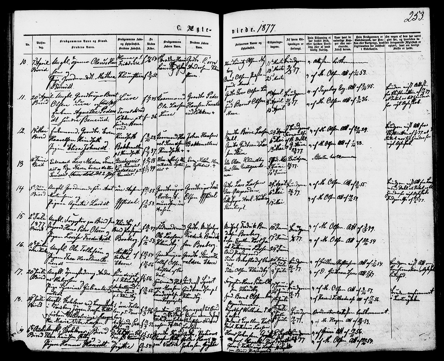 Biri prestekontor, SAH/PREST-096/H/Ha/Haa/L0006: Parish register (official) no. 6, 1877-1886, p. 253