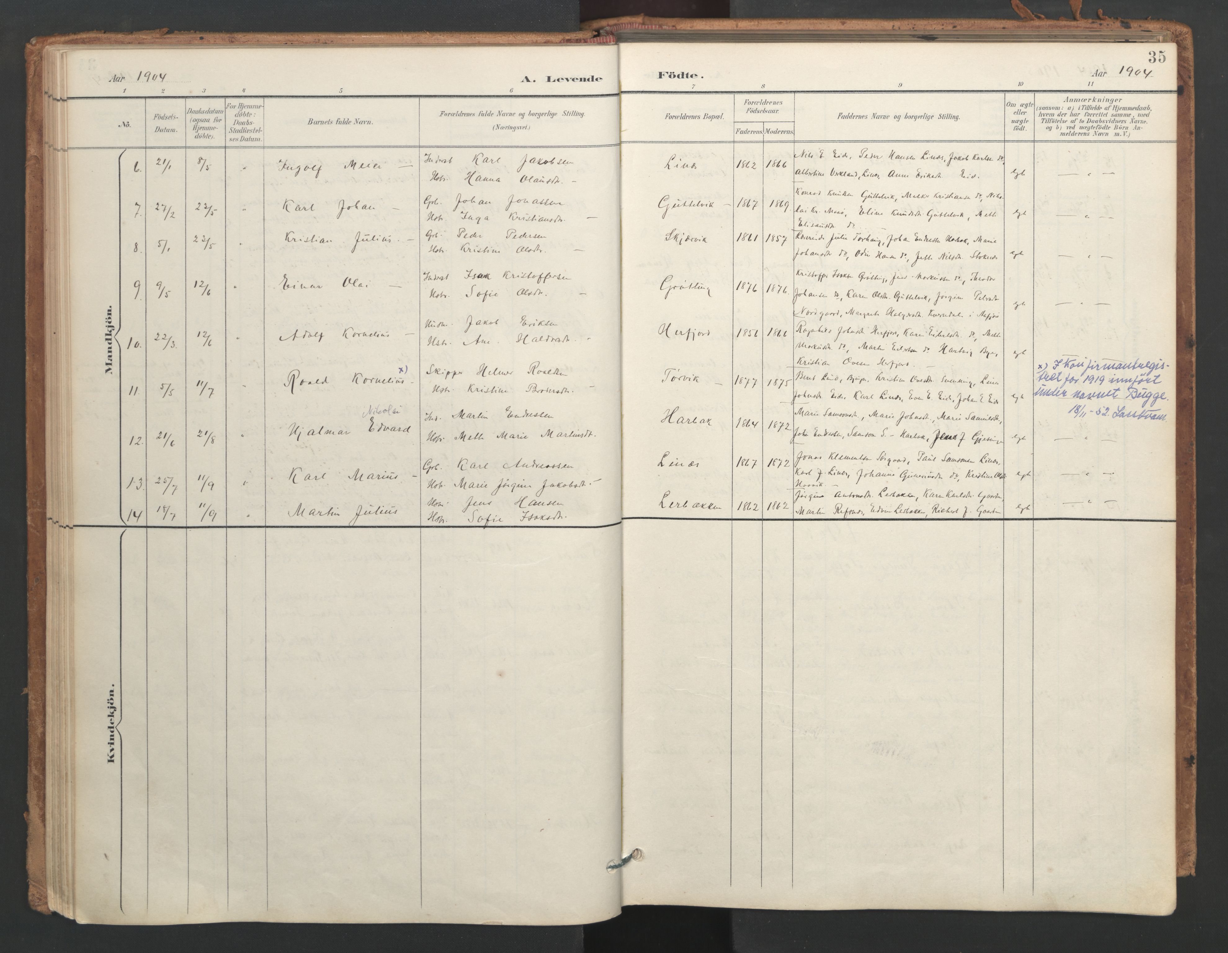 Ministerialprotokoller, klokkerbøker og fødselsregistre - Sør-Trøndelag, SAT/A-1456/656/L0693: Parish register (official) no. 656A02, 1894-1913, p. 35