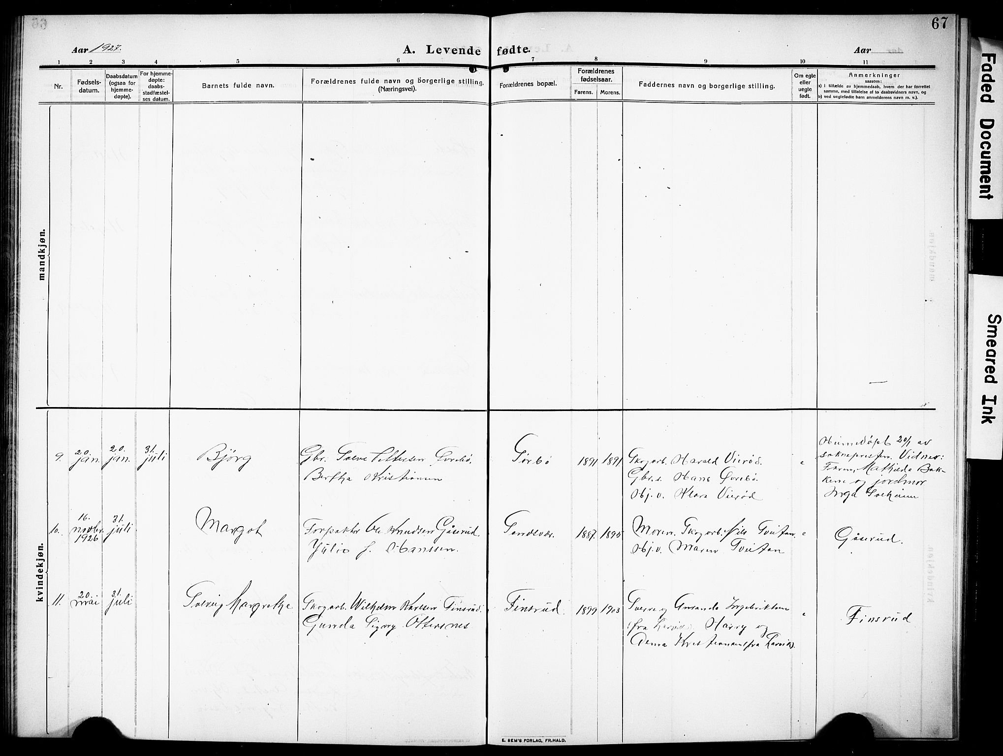 Siljan kirkebøker, SAKO/A-300/G/Ga/L0003: Parish register (copy) no. 3, 1909-1927, p. 67