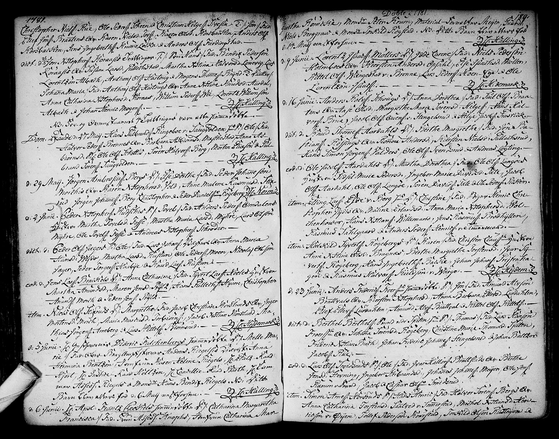 Kongsberg kirkebøker, AV/SAKO-A-22/F/Fa/L0005: Parish register (official) no. I 5, 1769-1782, p. 189