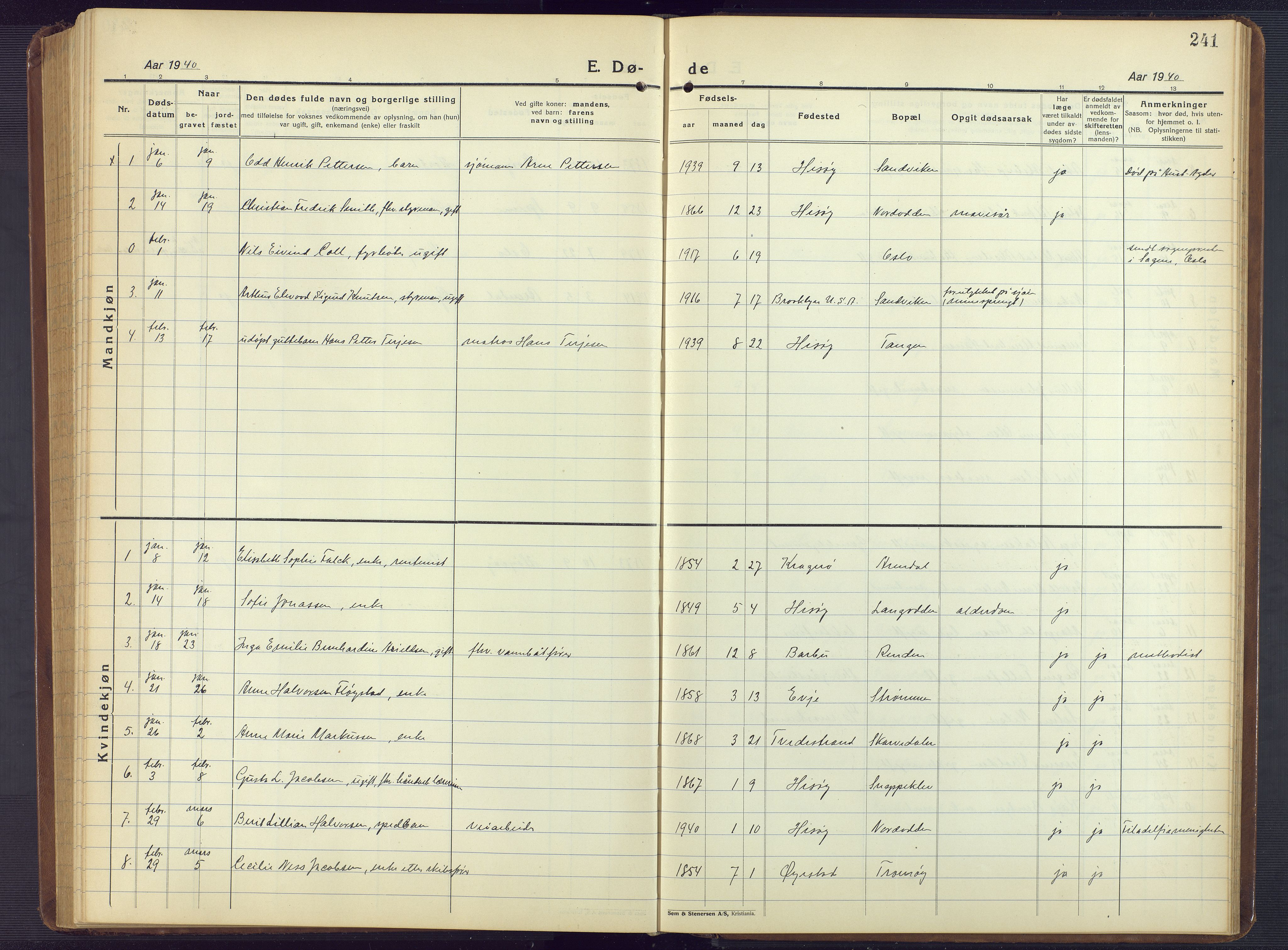 Hisøy sokneprestkontor, AV/SAK-1111-0020/F/Fb/L0005: Parish register (copy) no. B 5, 1924-1946, p. 241