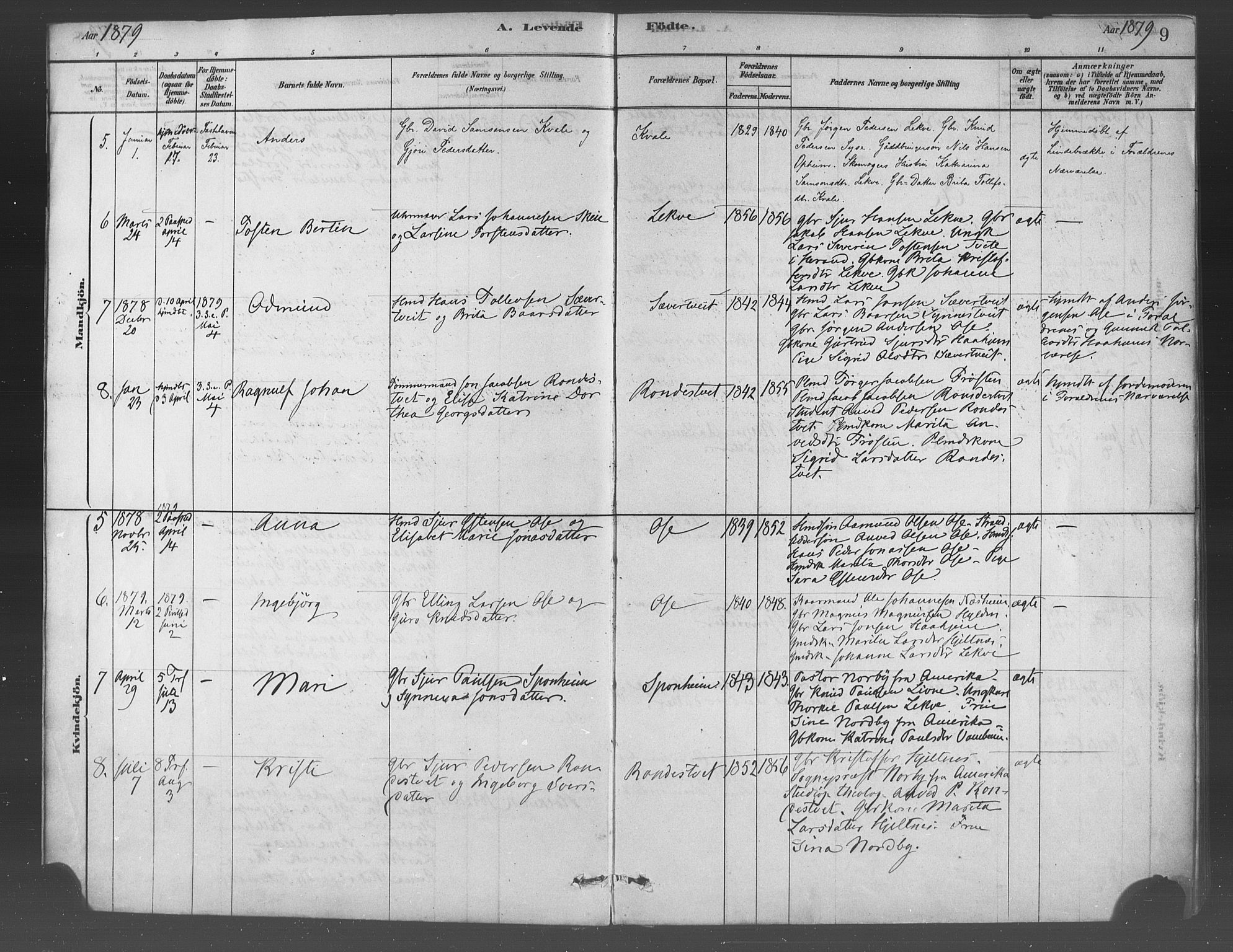 Ulvik sokneprestembete, SAB/A-78801/H/Haa: Parish register (official) no. B 1, 1878-1897, p. 9