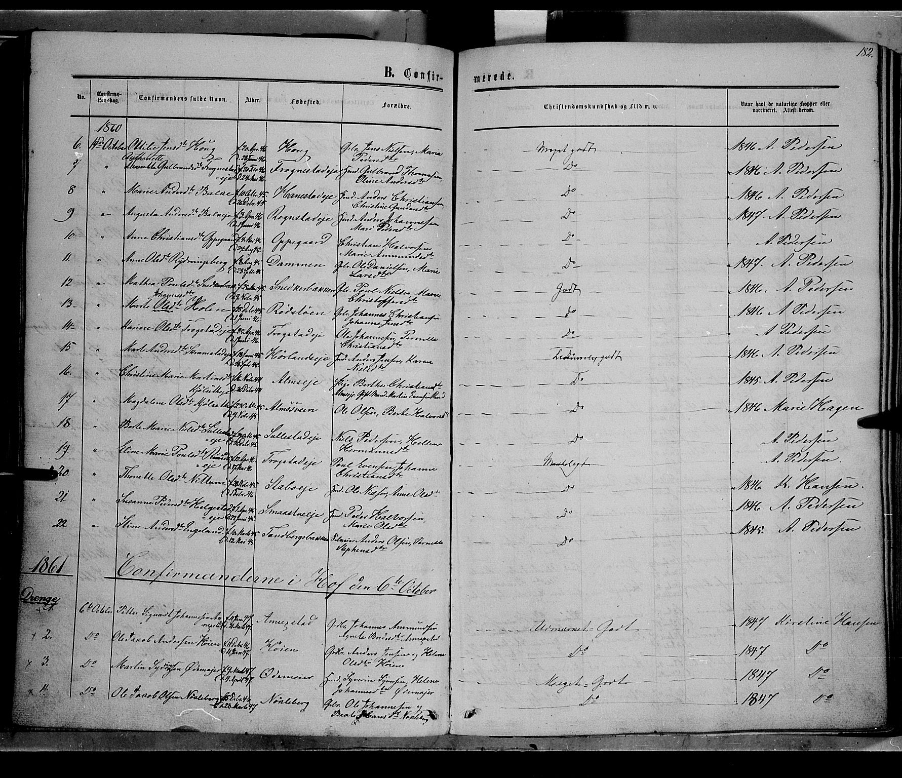 Østre Toten prestekontor, SAH/PREST-104/H/Ha/Haa/L0004: Parish register (official) no. 4, 1857-1865, p. 182