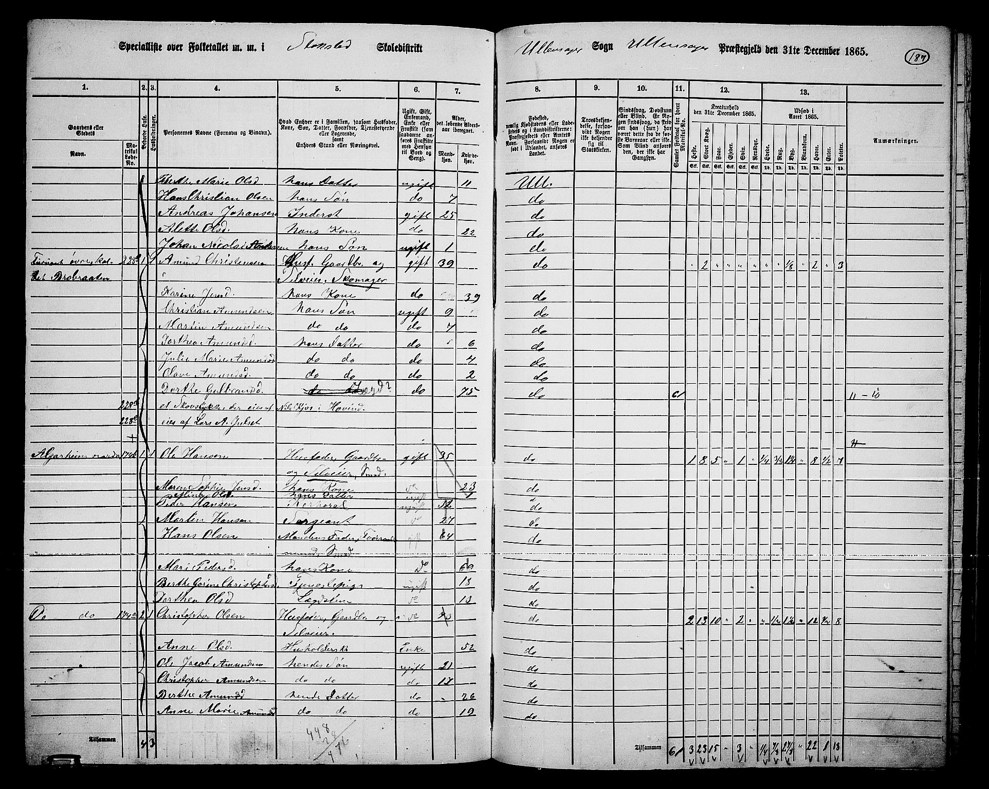 RA, 1865 census for Ullensaker, 1865, p. 163