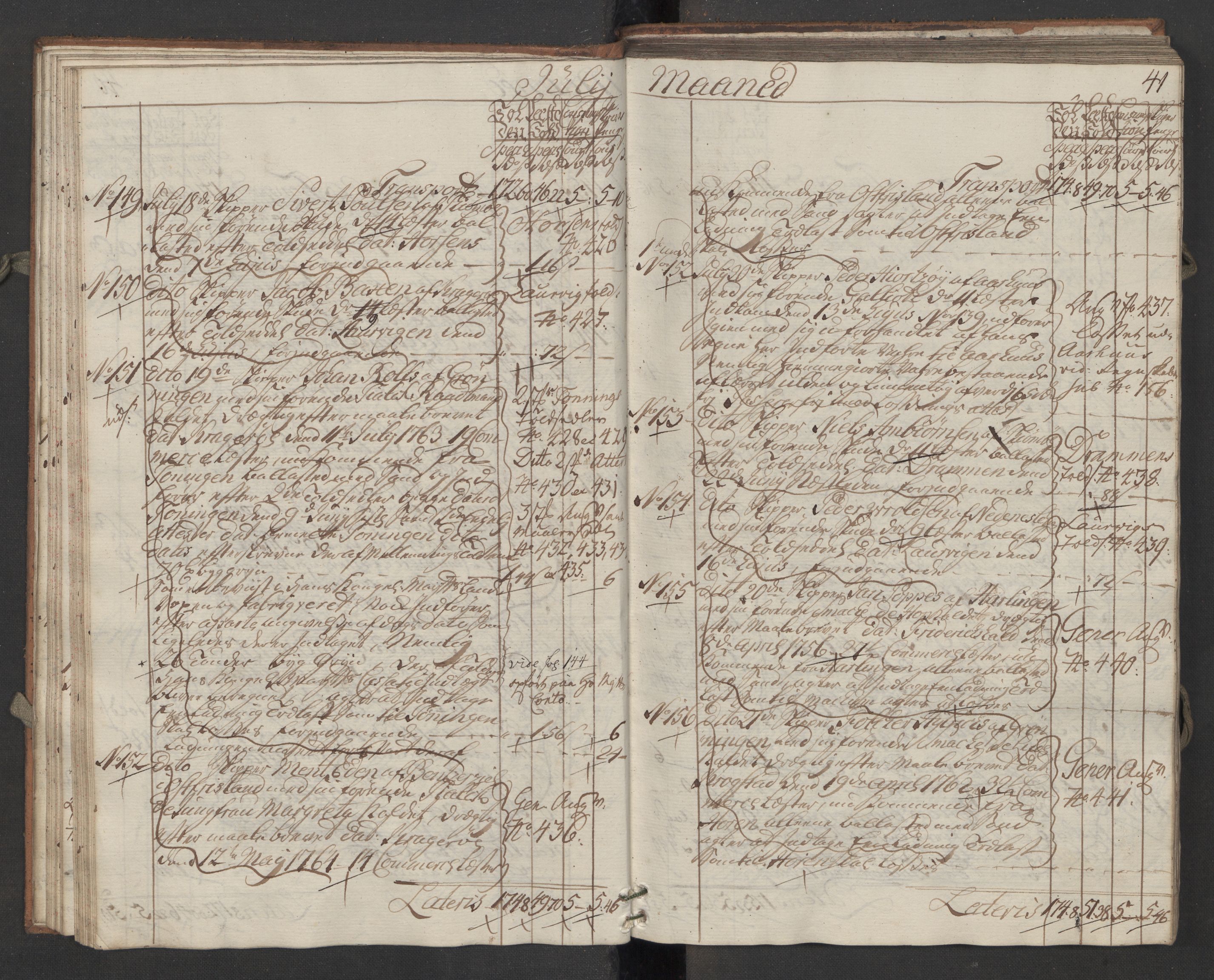 Generaltollkammeret, tollregnskaper, AV/RA-EA-5490/R13/L0036/0001: Tollregnskaper Kragerø / Inngående hovedtollbok, 1764, p. 40b-41a