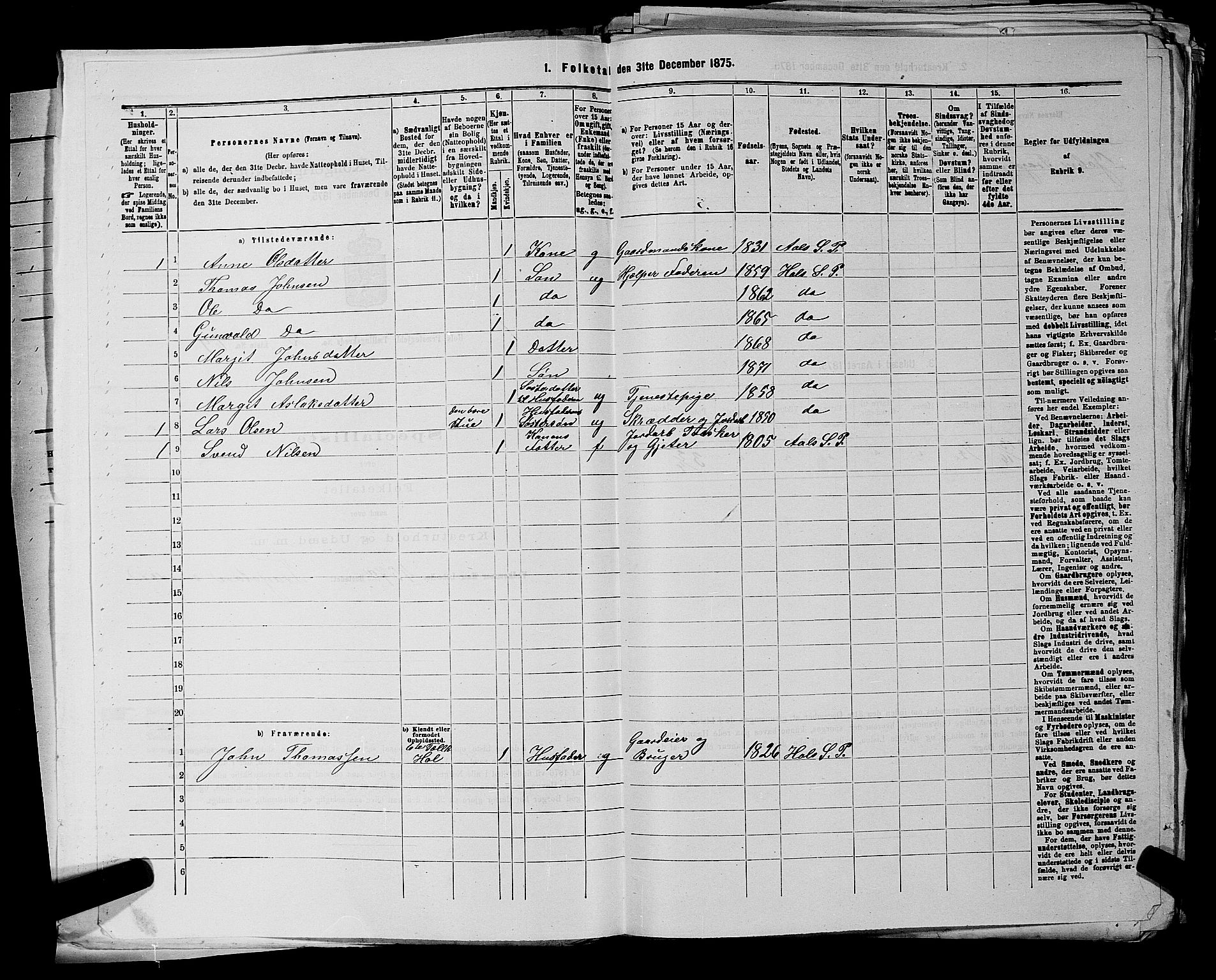 SAKO, 1875 census for 0620P Hol, 1875, p. 161