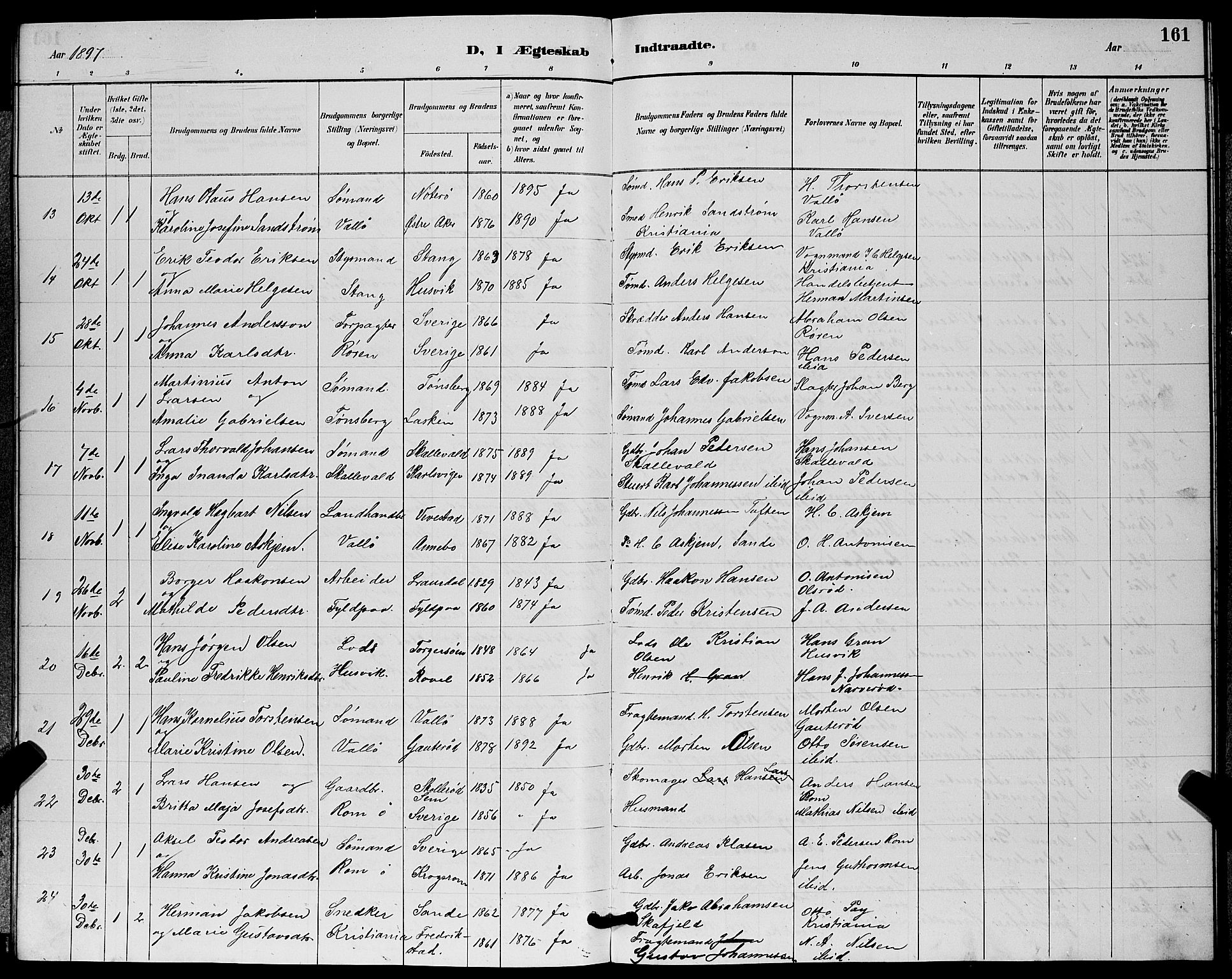 Sem kirkebøker, AV/SAKO-A-5/G/Gb/L0002: Parish register (copy) no. II 2, 1886-1899, p. 161