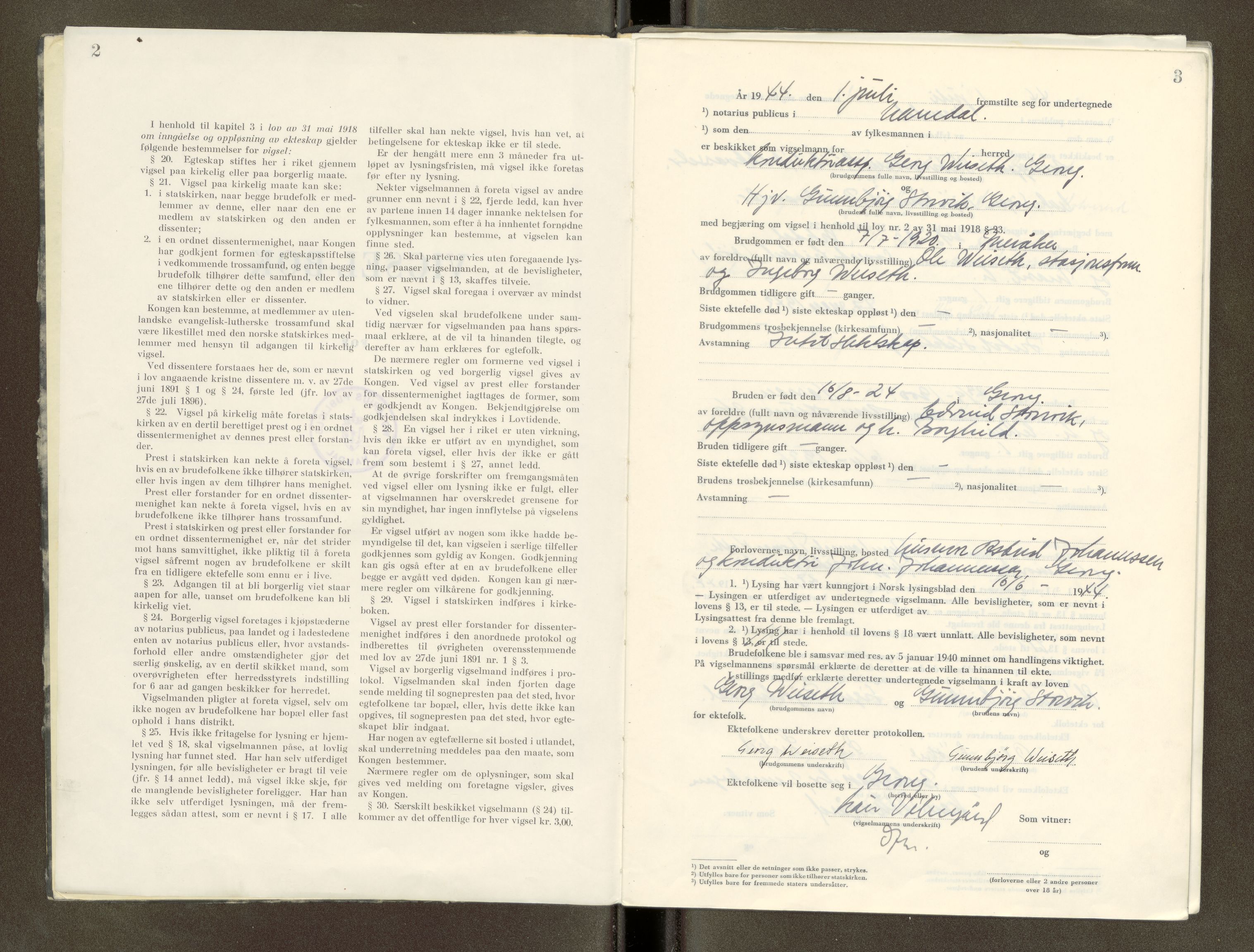 Namdal sorenskriveri, SAT/A-4133/1/6/6D/L0001: Vigselbøker, 1940-1948, p. 2-3