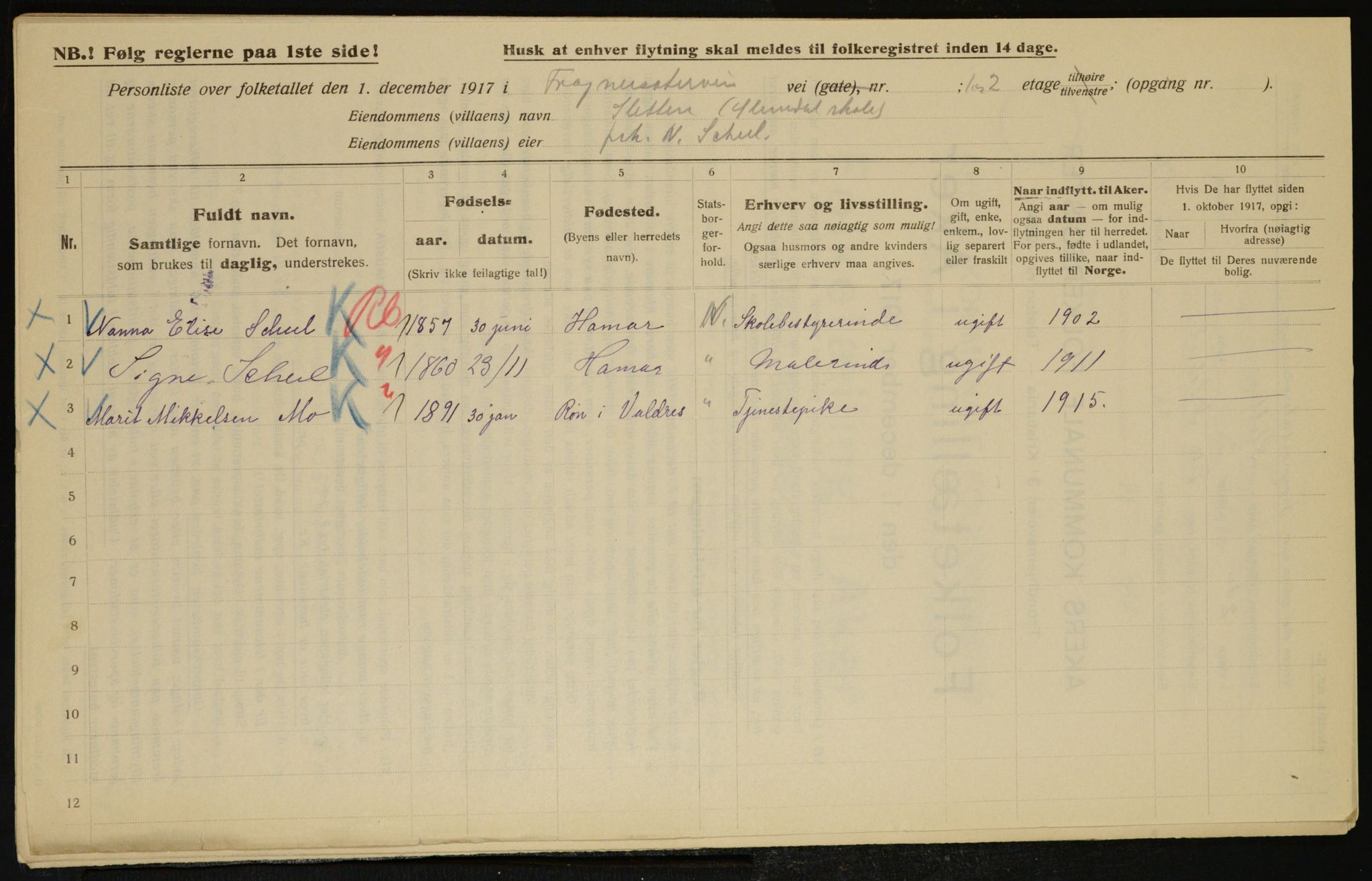 OBA, Municipal Census 1917 for Aker, 1917, p. 7289