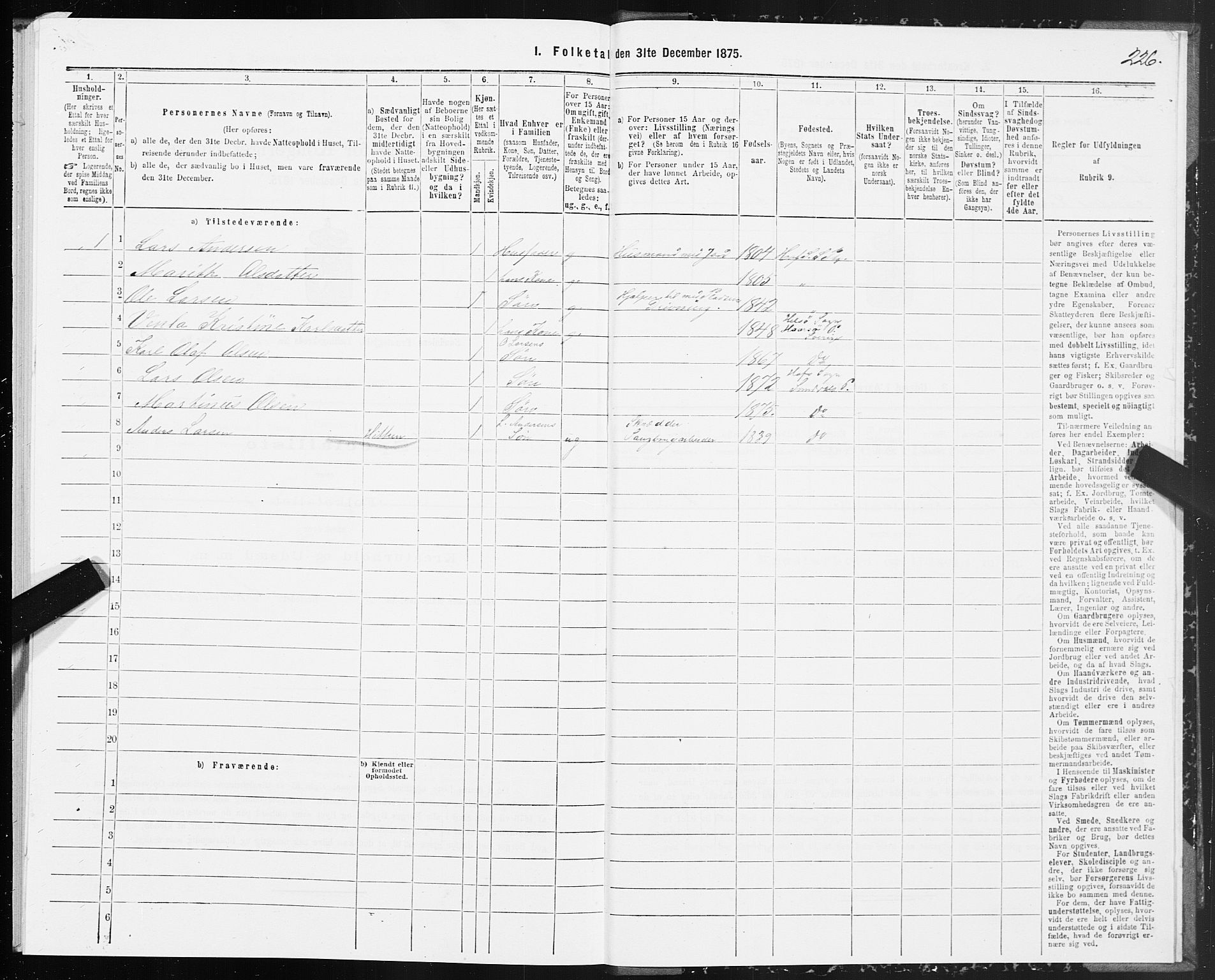 SAT, 1875 census for 1563P Sunndal, 1875, p. 2226